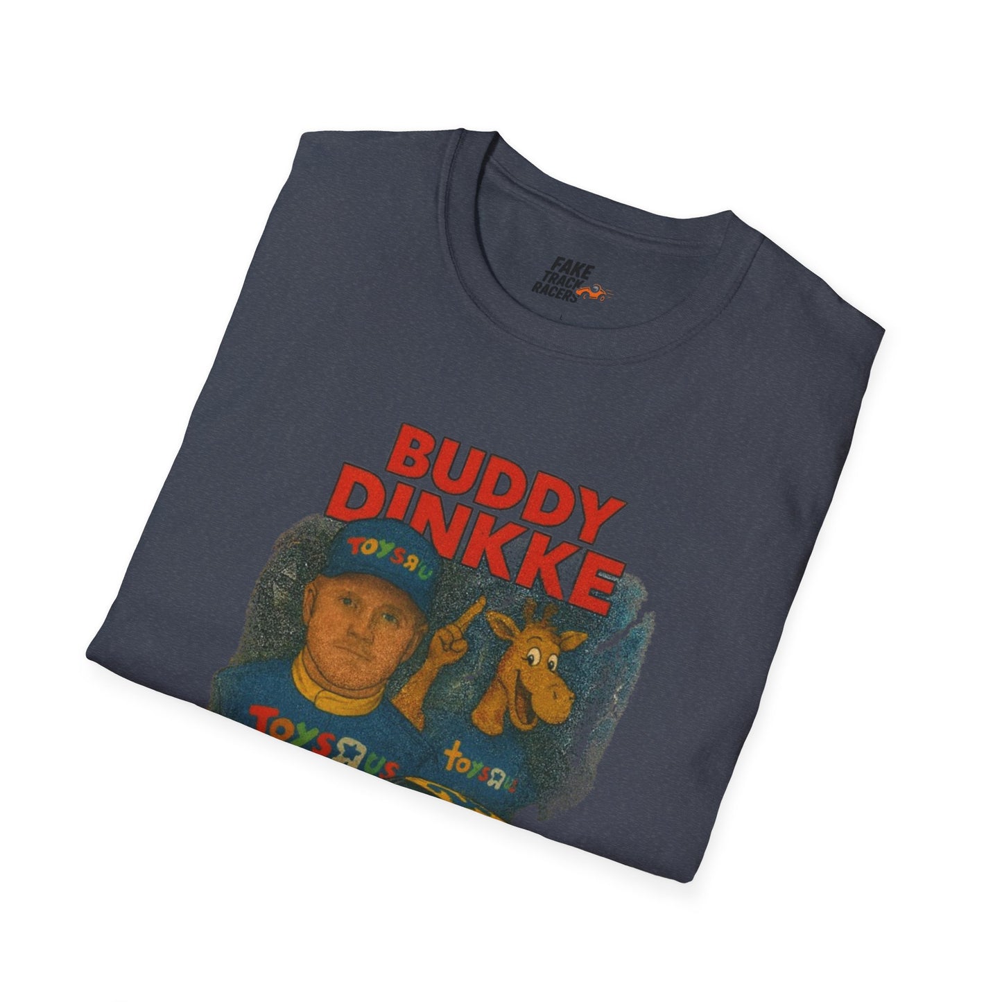 Vintage Style 90s Racing Tee Shirt BUDDY DINKKE Toys R Us Shirt Fake Track Racers
