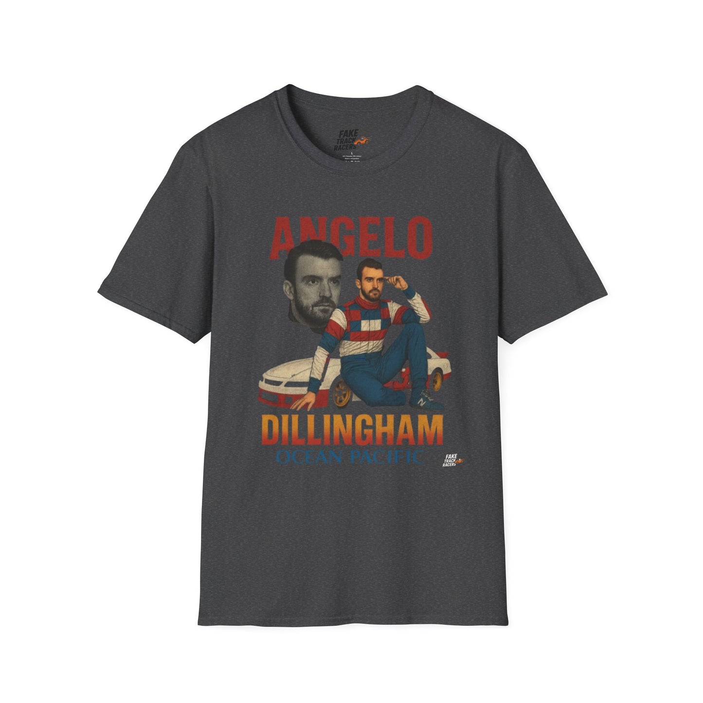 Vintage Style 90s Racing Tee Shirt ANGELO DILLINGHAM Ocean Pacific Fake Track Racers