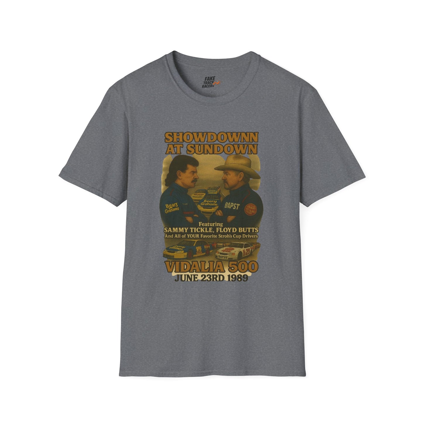 Vintage Style 90s Racing Tee Shirt SHOWDOWN AT SUNDOWN Fake Track Racers