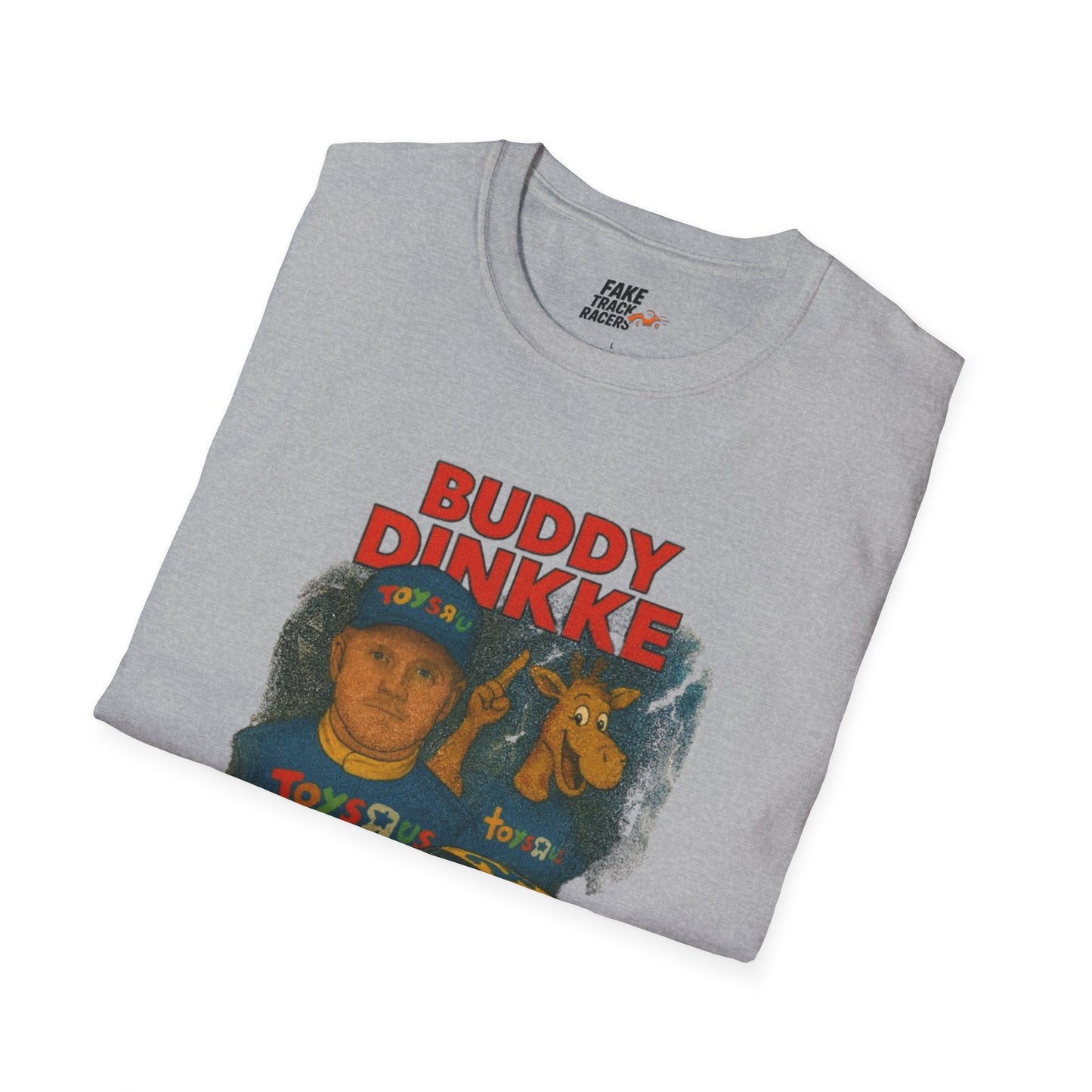 Vintage Style 90s Racing Tee Shirt BUDDY DINKKE Toys R Us Shirt Fake Track Racers
