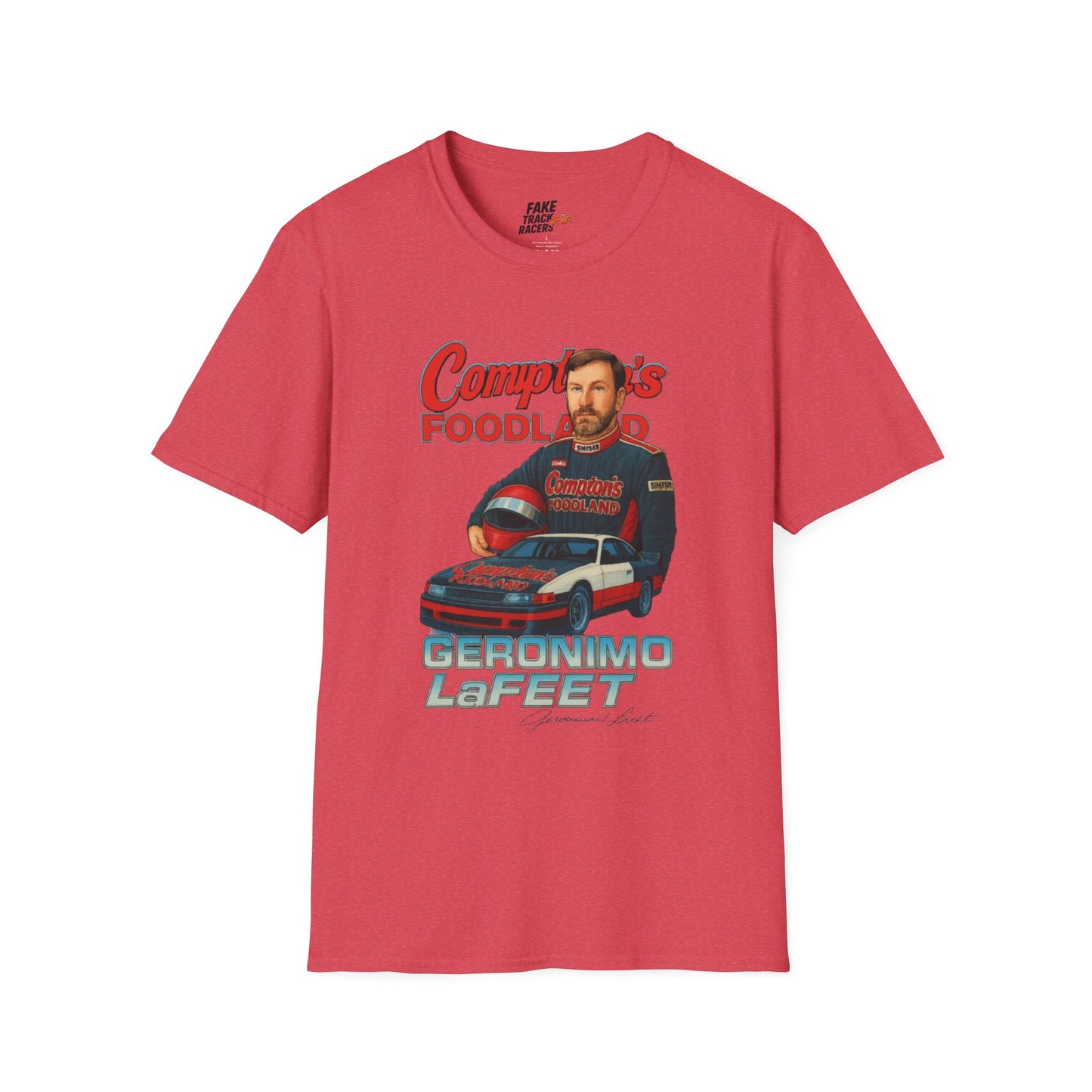 Vintage Style 90s Racing Tee Shirt GERONIMO LaFEET Comptons Fake Track Racers