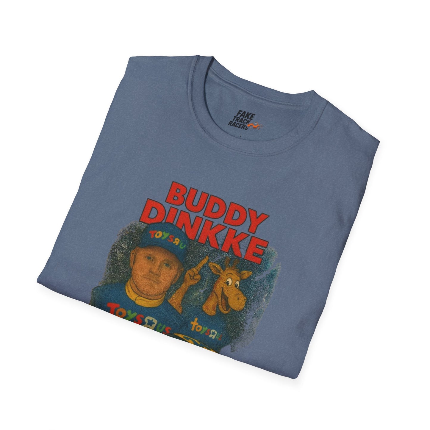 Vintage Style 90s Racing Tee Shirt BUDDY DINKKE Toys R Us Shirt Fake Track Racers