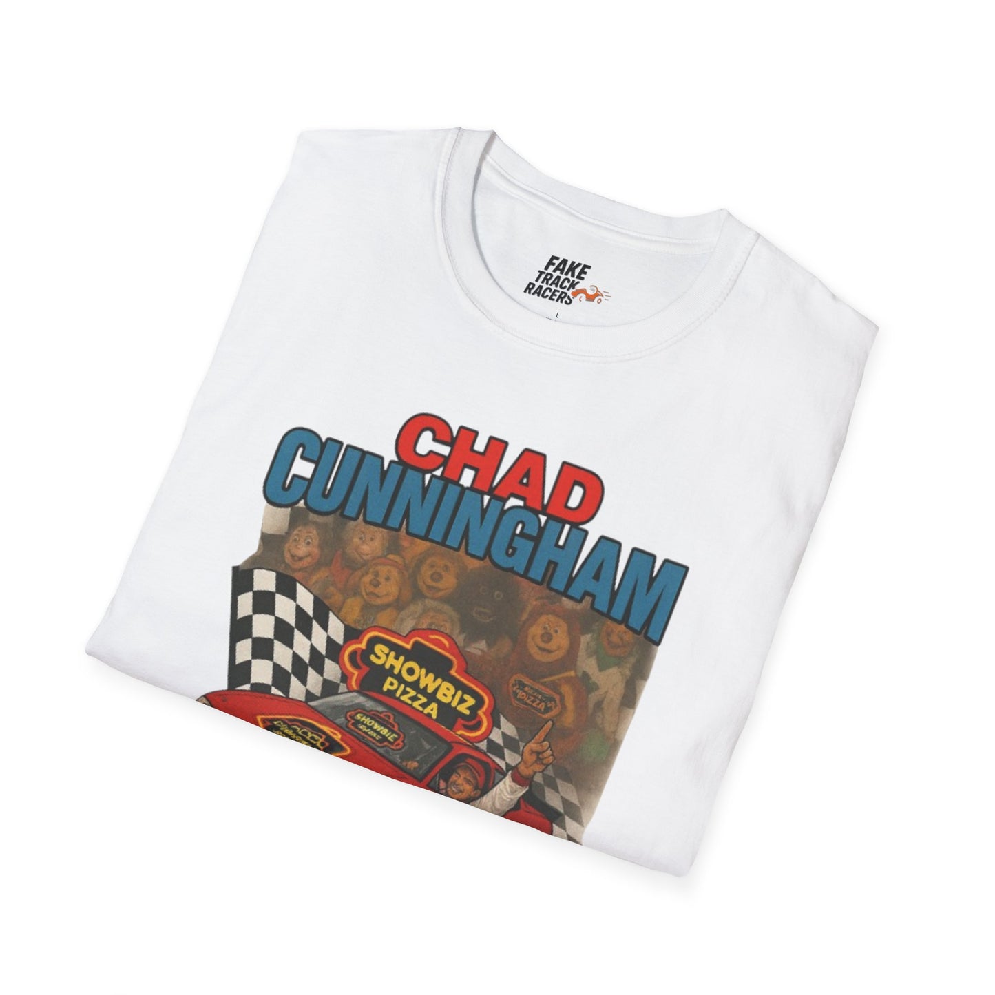 Vintage Style 90s Racing Tee Shirt CHAD CUNNINGHAM Showbiz Fake Track Racers