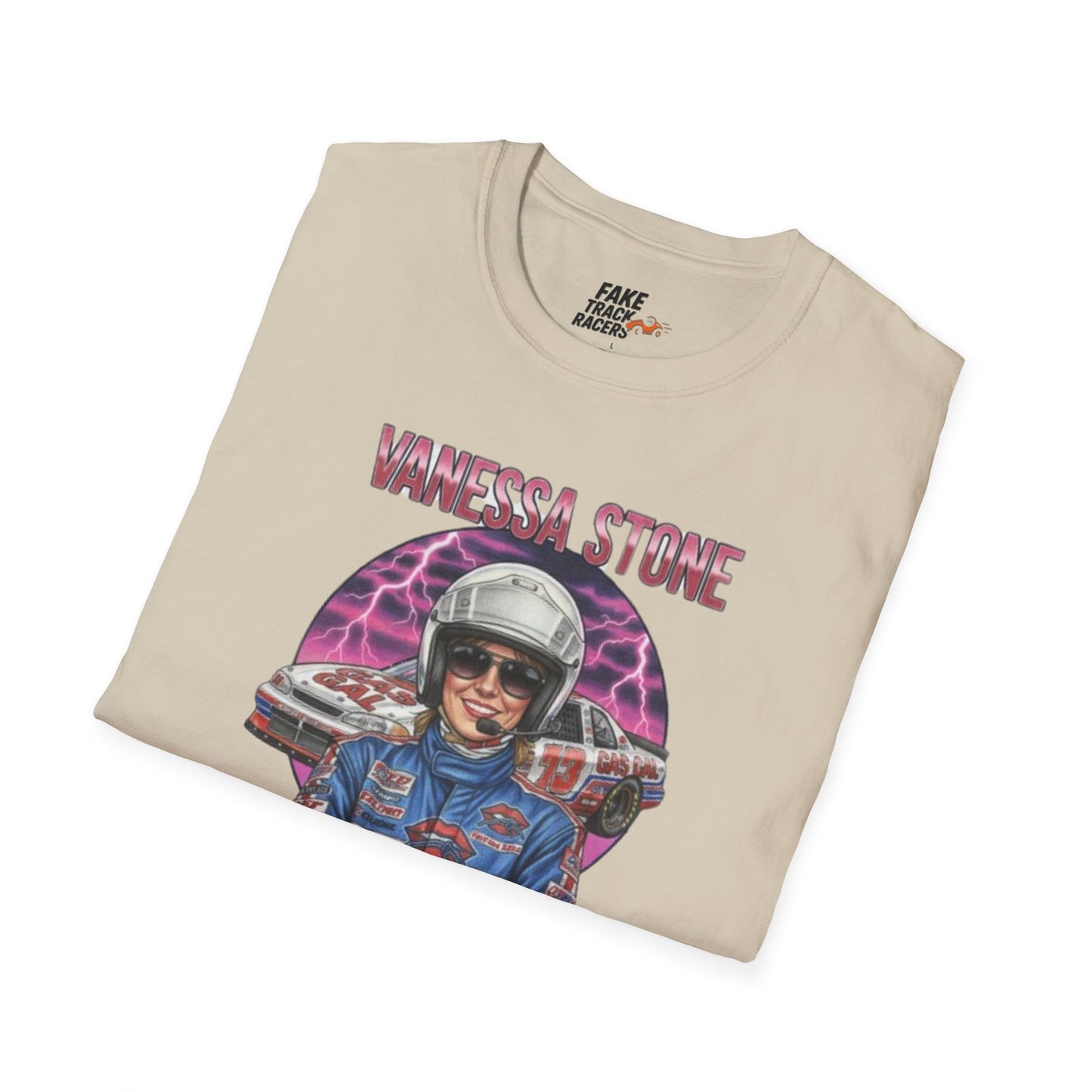 Vintage Style 90s Racing Tee Shirt VANESSA STONE Lightning Fake Track Racers