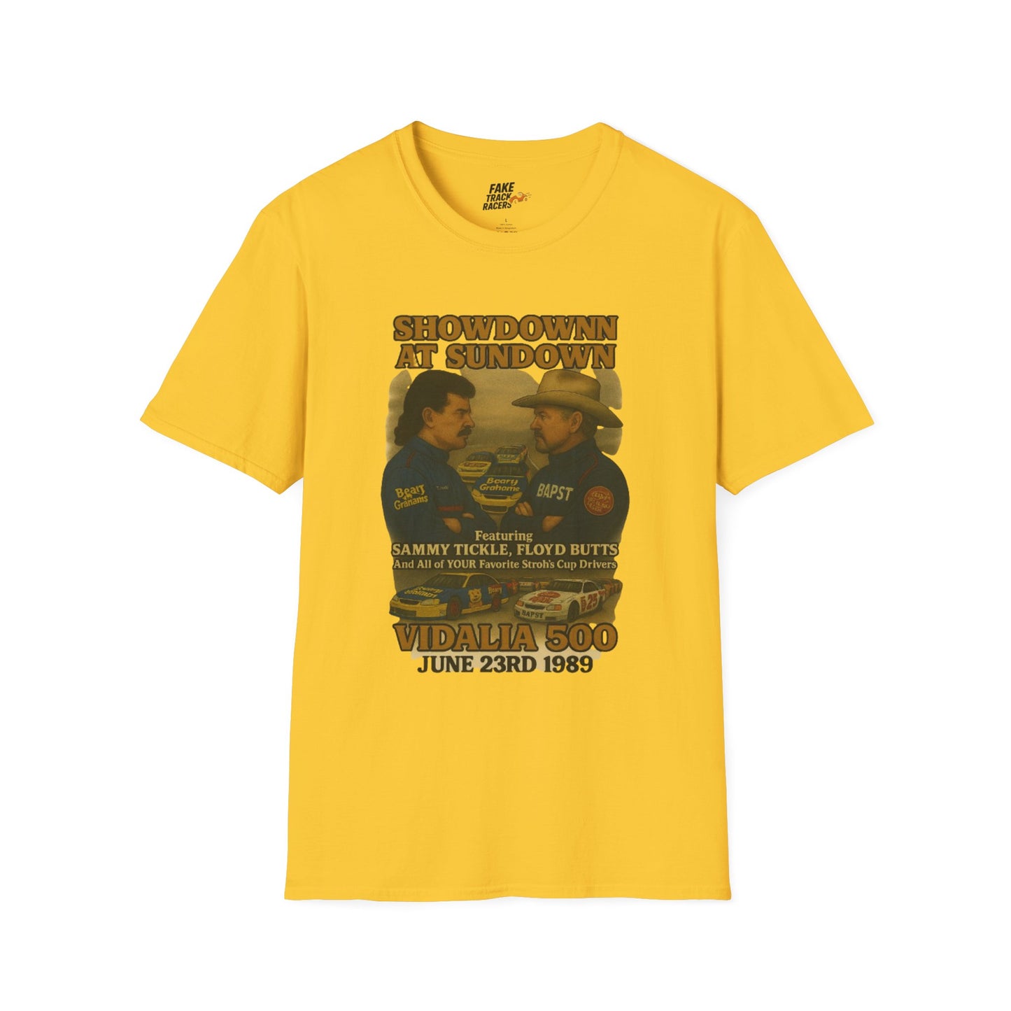 Vintage Style 90s Racing Tee Shirt SHOWDOWN AT SUNDOWN Fake Track Racers