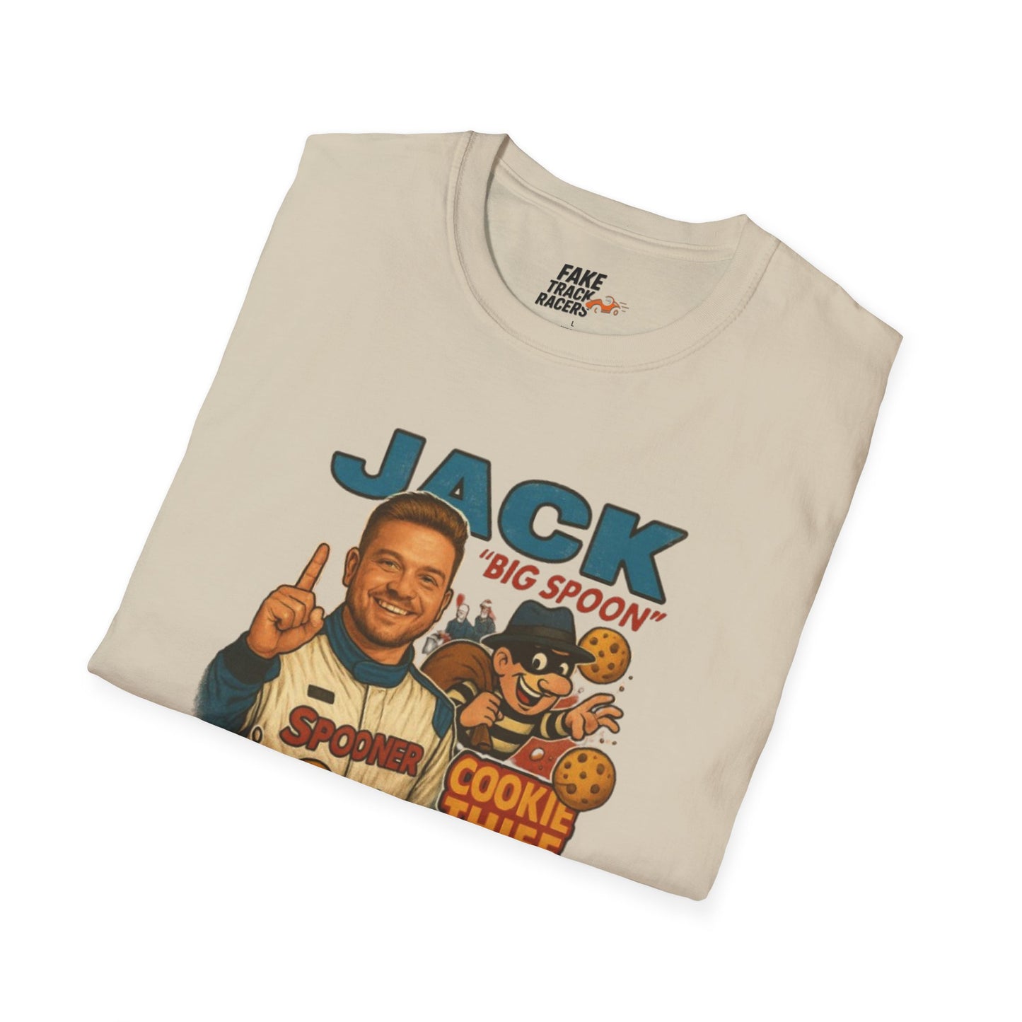 Vintage Style 90s Racing Tee Shirt JACK SPOONER Cookie Thief Fake Track Racers