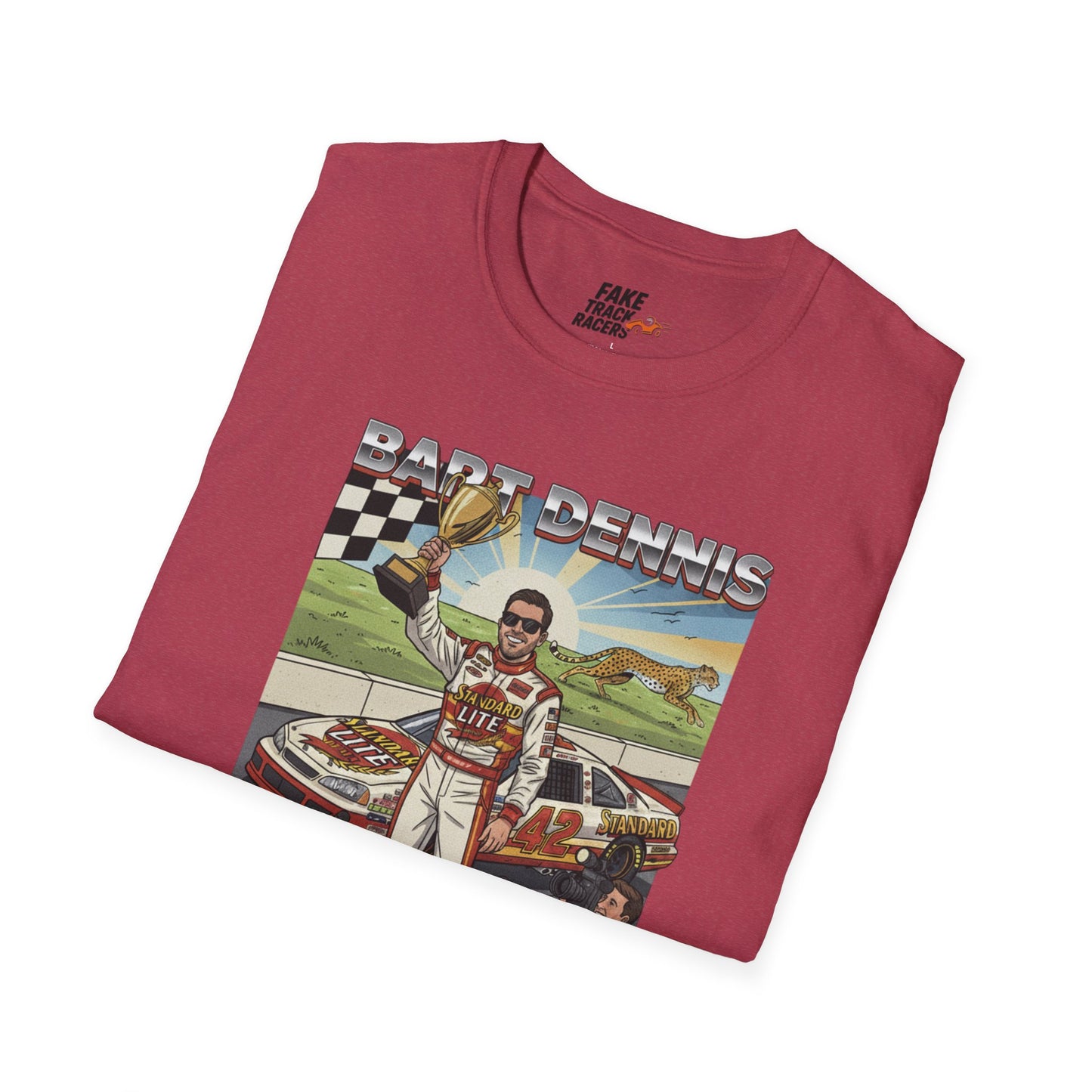 Vintage Style 90s Racing Tee Shirt BART DENNIS Cheetah Fake Track Racers
