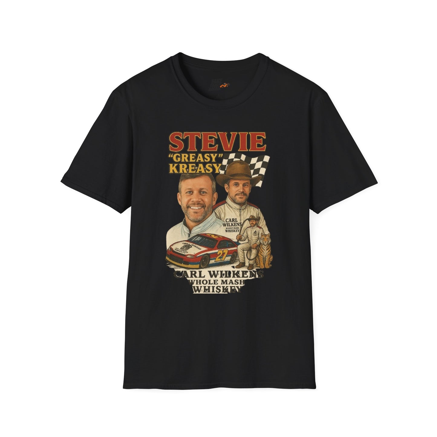 Vintage Style 90s Racing Tee Shirt STEVIE KREASY Whiskey Fake Track Racers