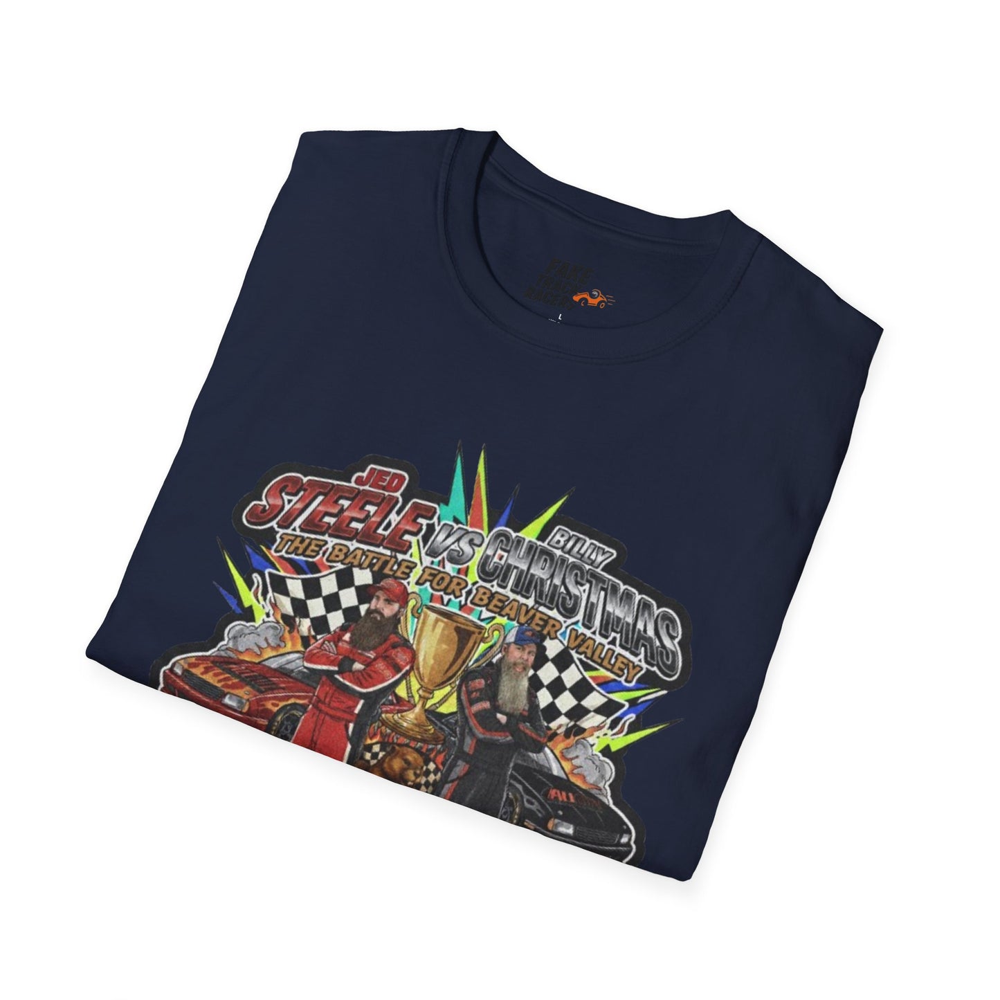 Vintage Style 90s Racing Tee Shirt STEELE VS CHRISTMAS Friendly Fire Fake Track Racers