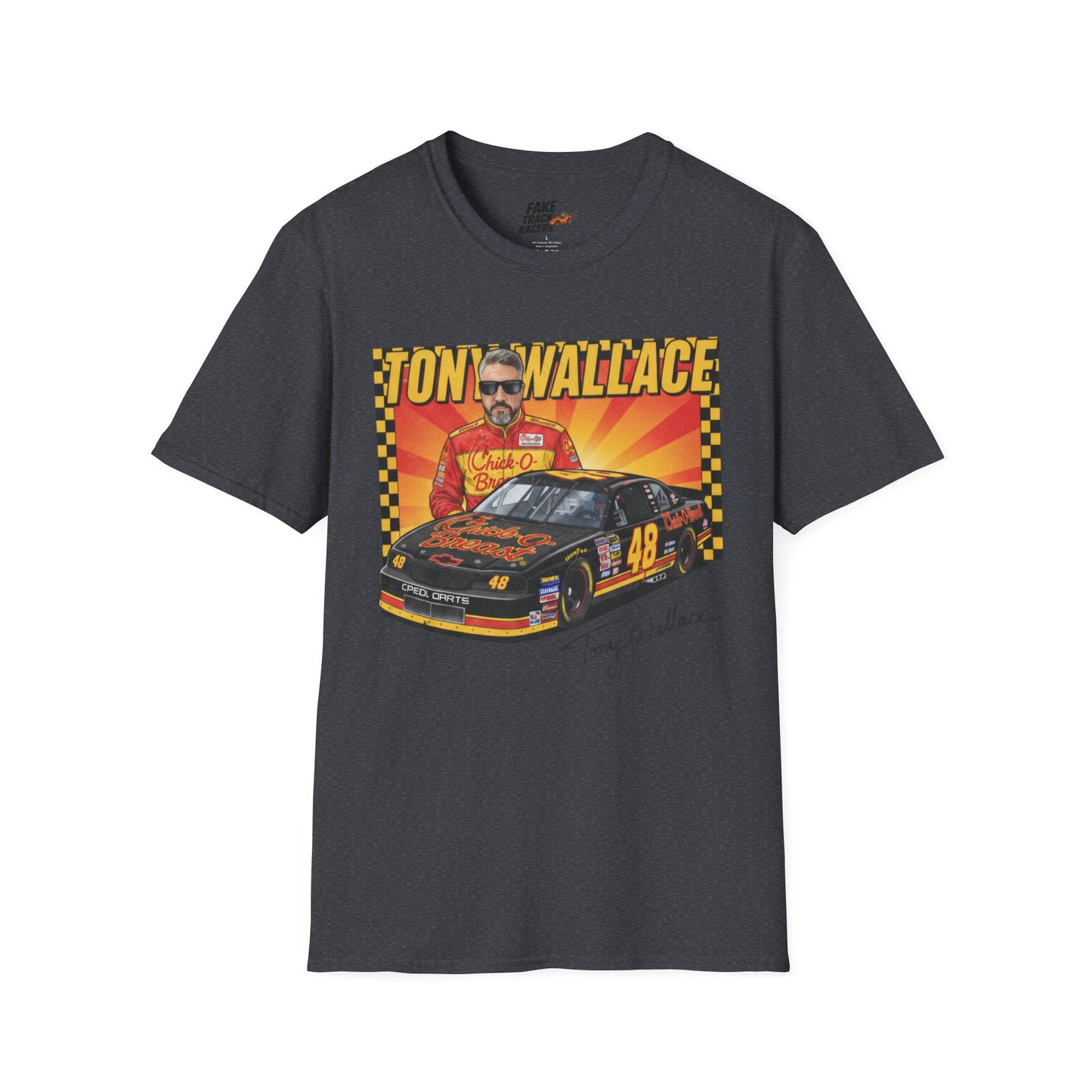 Vintage Style 90s Racing Tee Shirt TONY WALLACE Chick Fake Track Racers