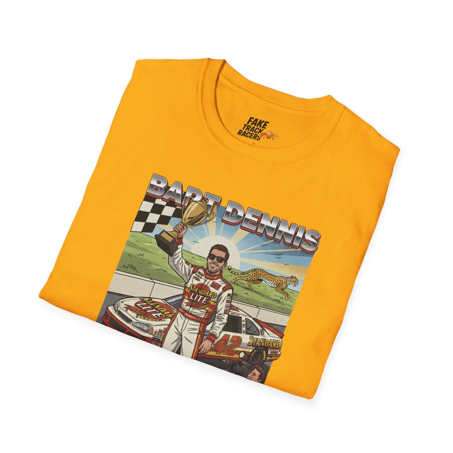 Vintage Style 90s Racing Tee Shirt BART DENNIS Cheetah Fake Track Racers