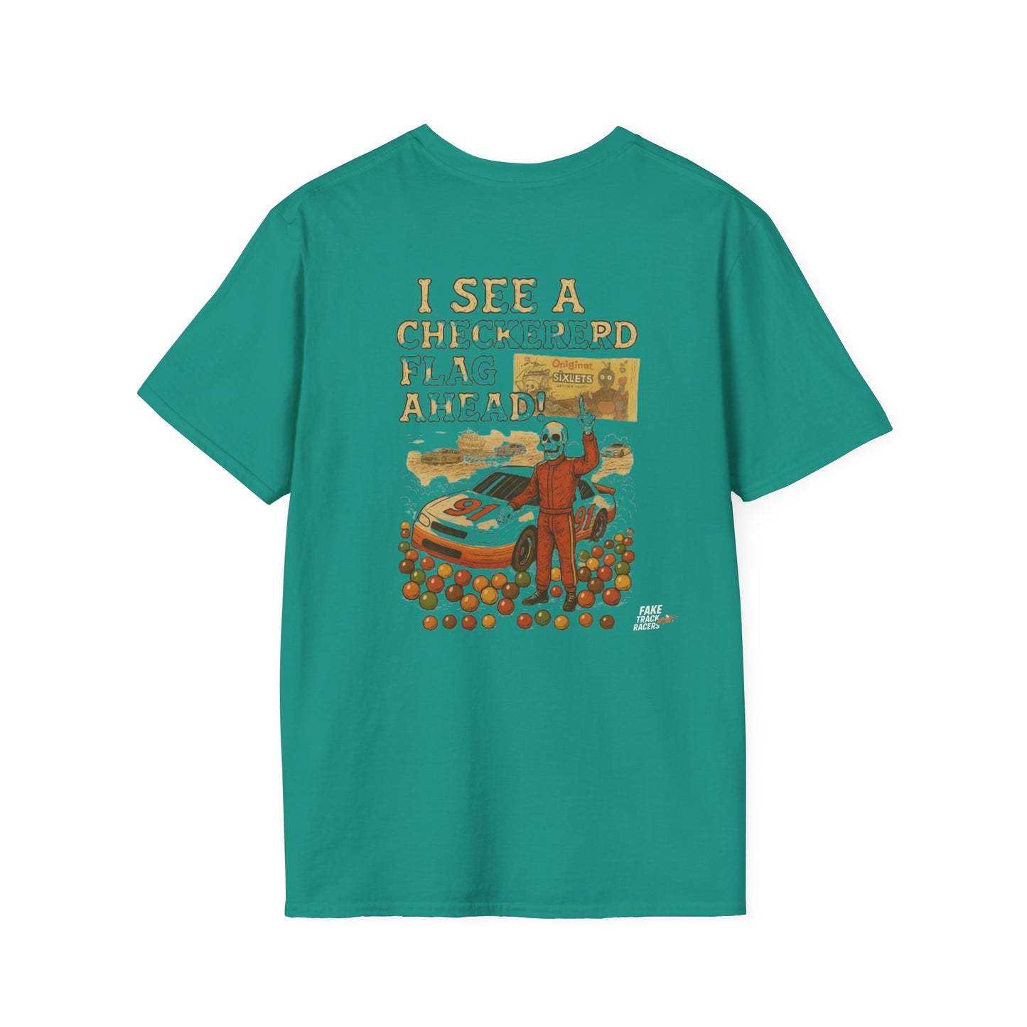 Vintage Style 90s Racing Tee JED NEWMAN Pirate Fake Track Racers