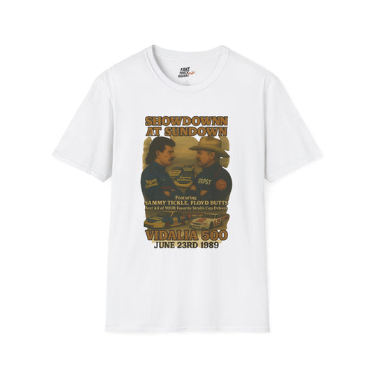 Vintage Style 90s Racing Tee Shirt SHOWDOWN AT SUNDOWN Fake Track Racers