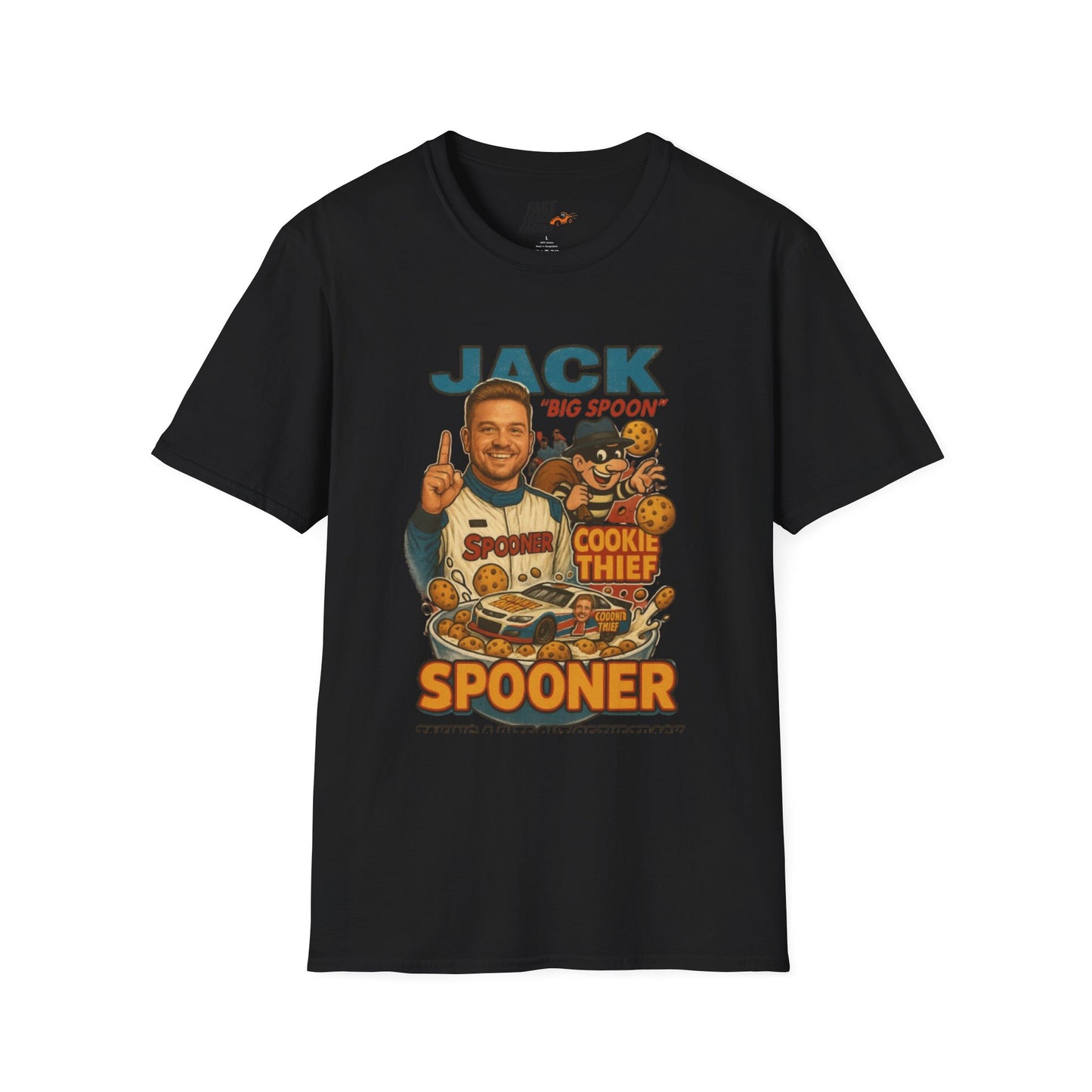 Vintage Style 90s Racing Tee Shirt JACK SPOONER Cookie Thief Fake Track Racers