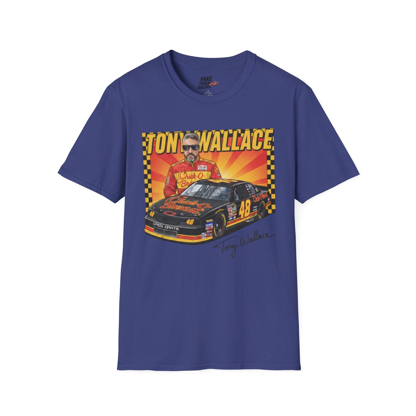 Vintage Style 90s Racing Tee Shirt TONY WALLACE Chick Fake Track Racers