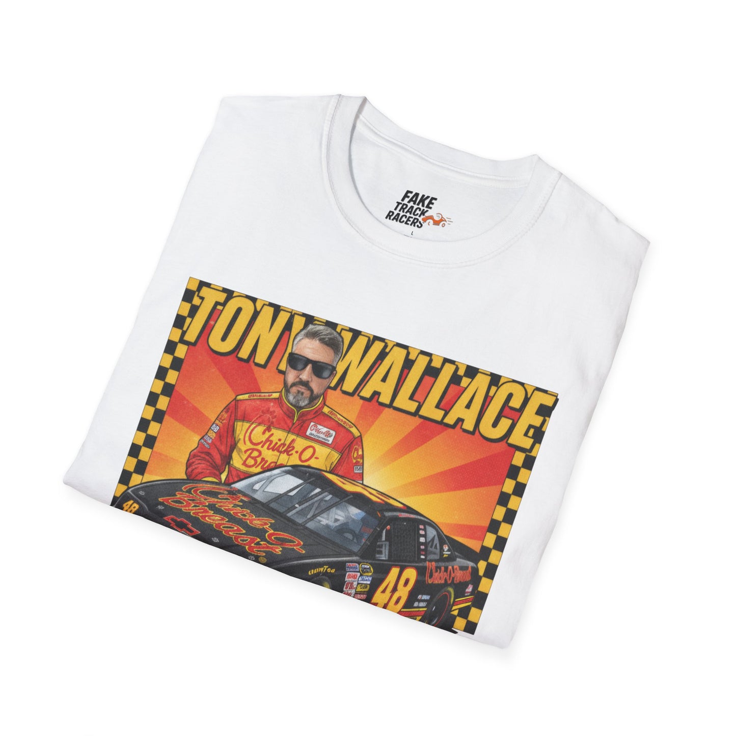 Vintage Style 90s Racing Tee Shirt TONY WALLACE Chick Fake Track Racers