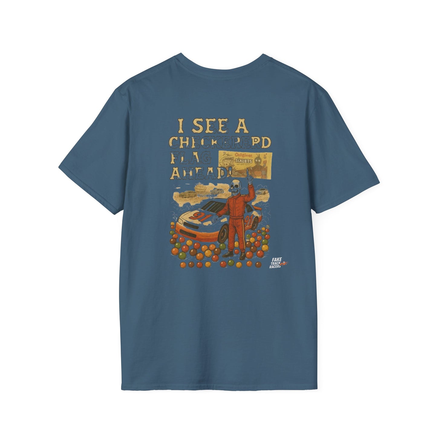 Vintage Style 90s Racing Tee JED NEWMAN Pirate Fake Track Racers