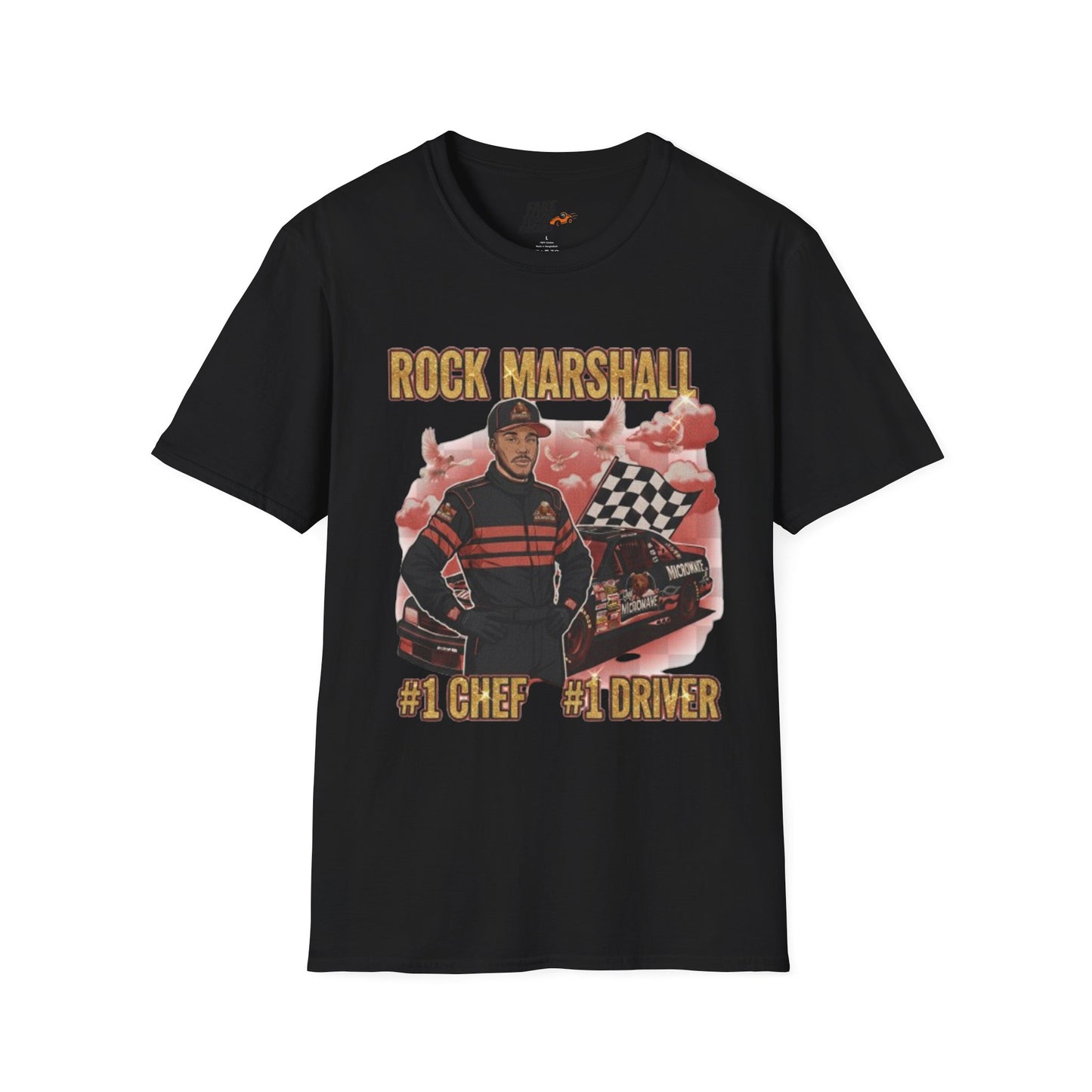 Vintage Style 90s Racing Tee Shirt ROCK MARSHALL Chef Microwave Fake Track Racers
