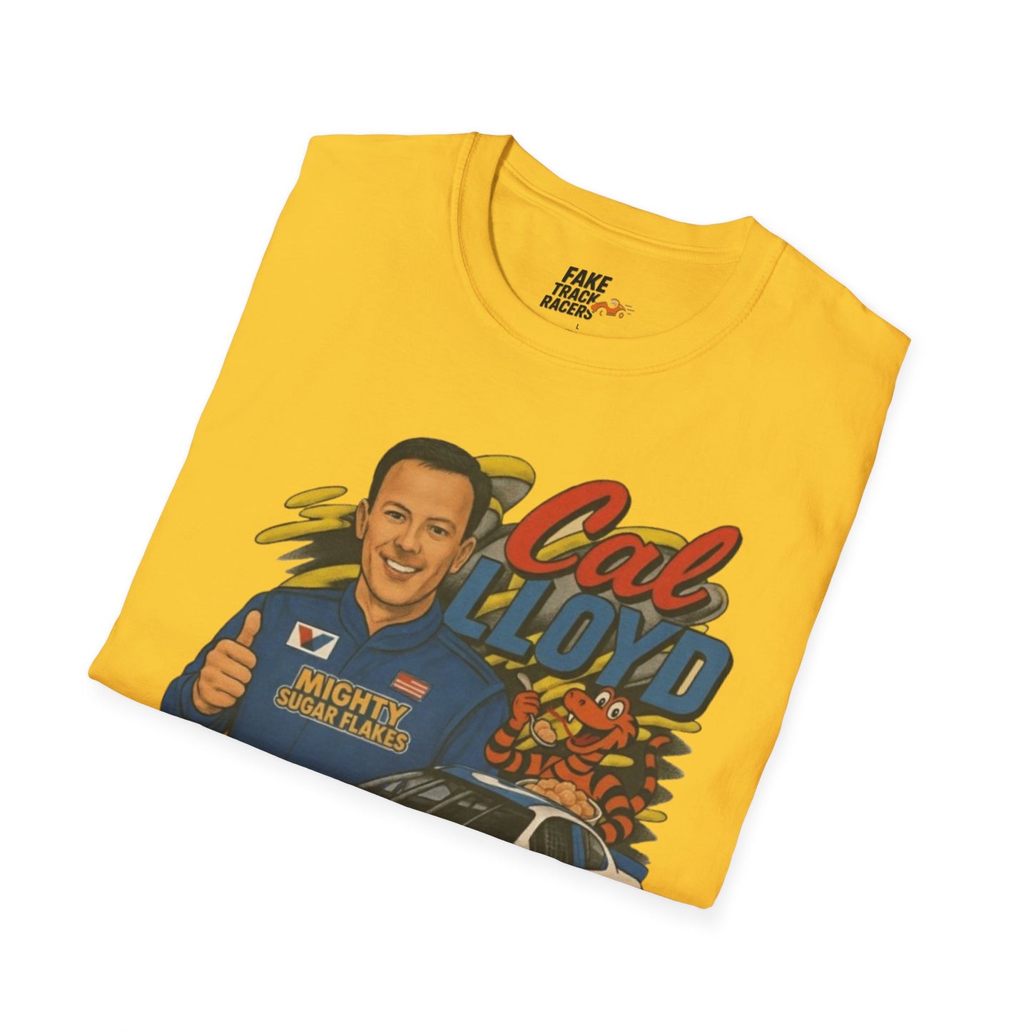 Vintage Style 90s Racing Tee Shirt CAL LLOYD Flakes Fake Track Racers
