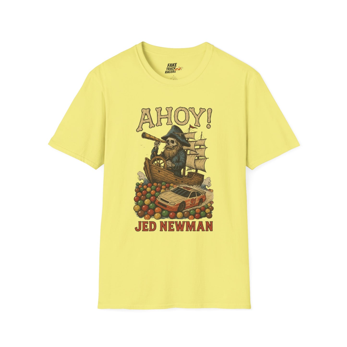 Vintage Style 90s Racing Tee JED NEWMAN Pirate Fake Track Racers