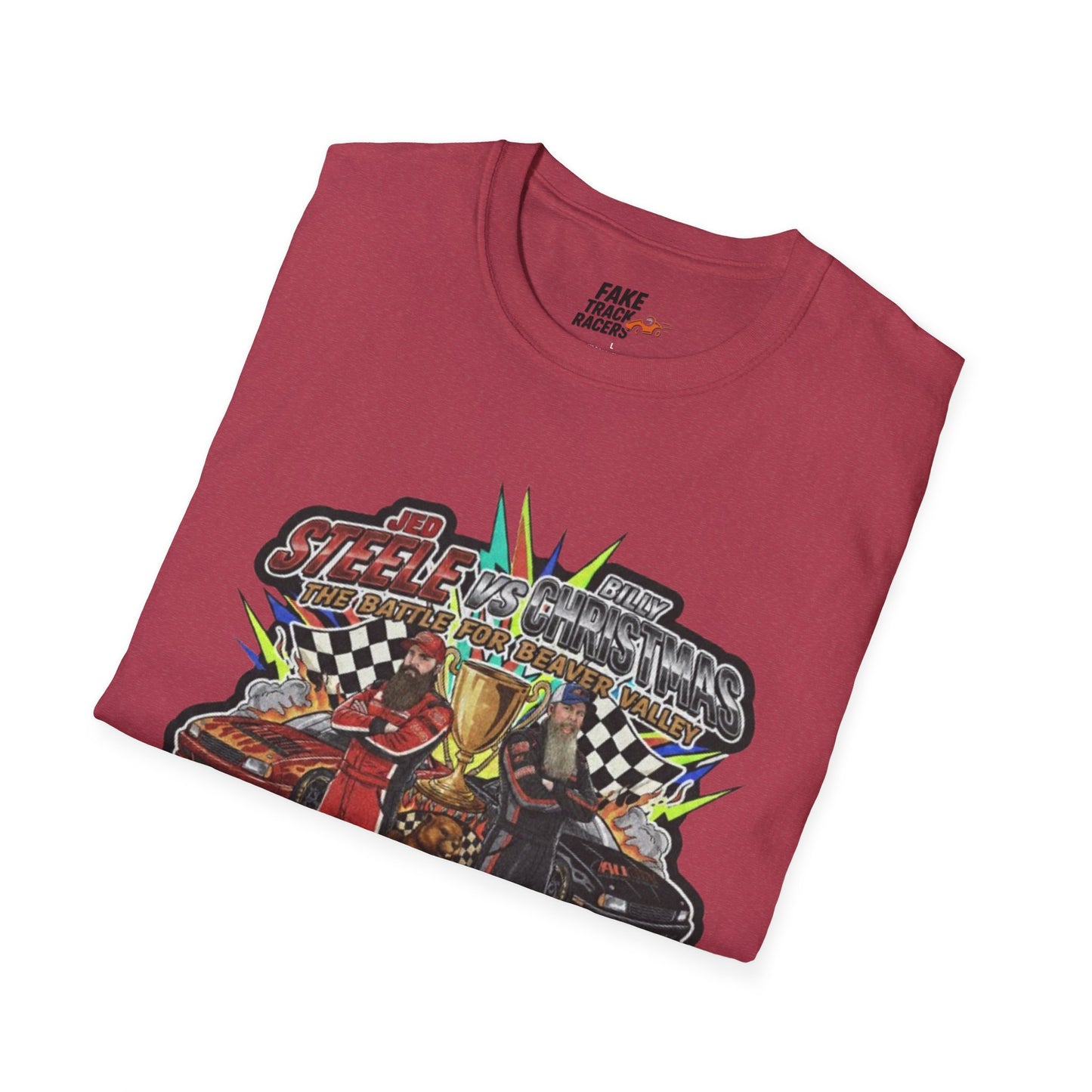 Vintage Style 90s Racing Tee Shirt STEELE VS CHRISTMAS Friendly Fire Fake Track Racers