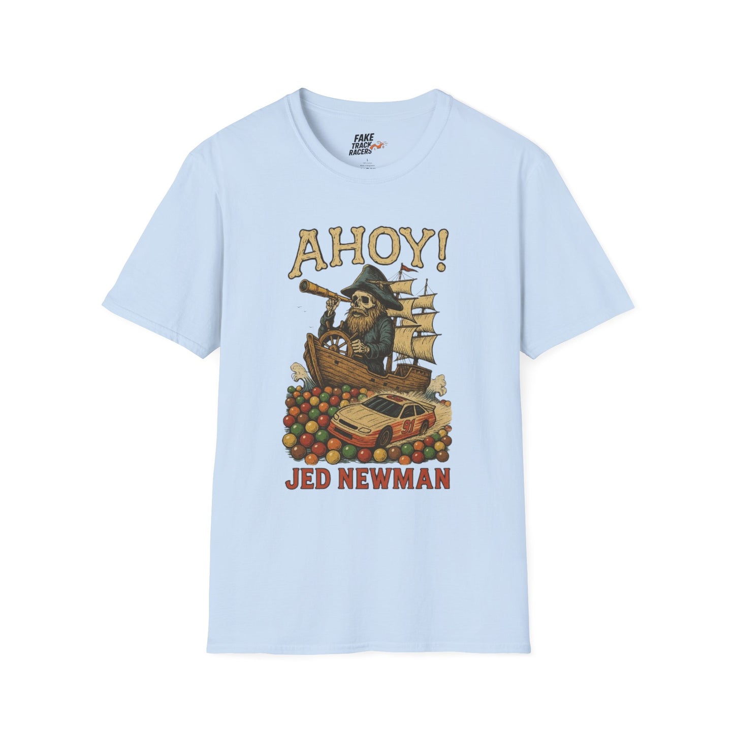 Vintage Style 90s Racing Tee JED NEWMAN Pirate Fake Track Racers