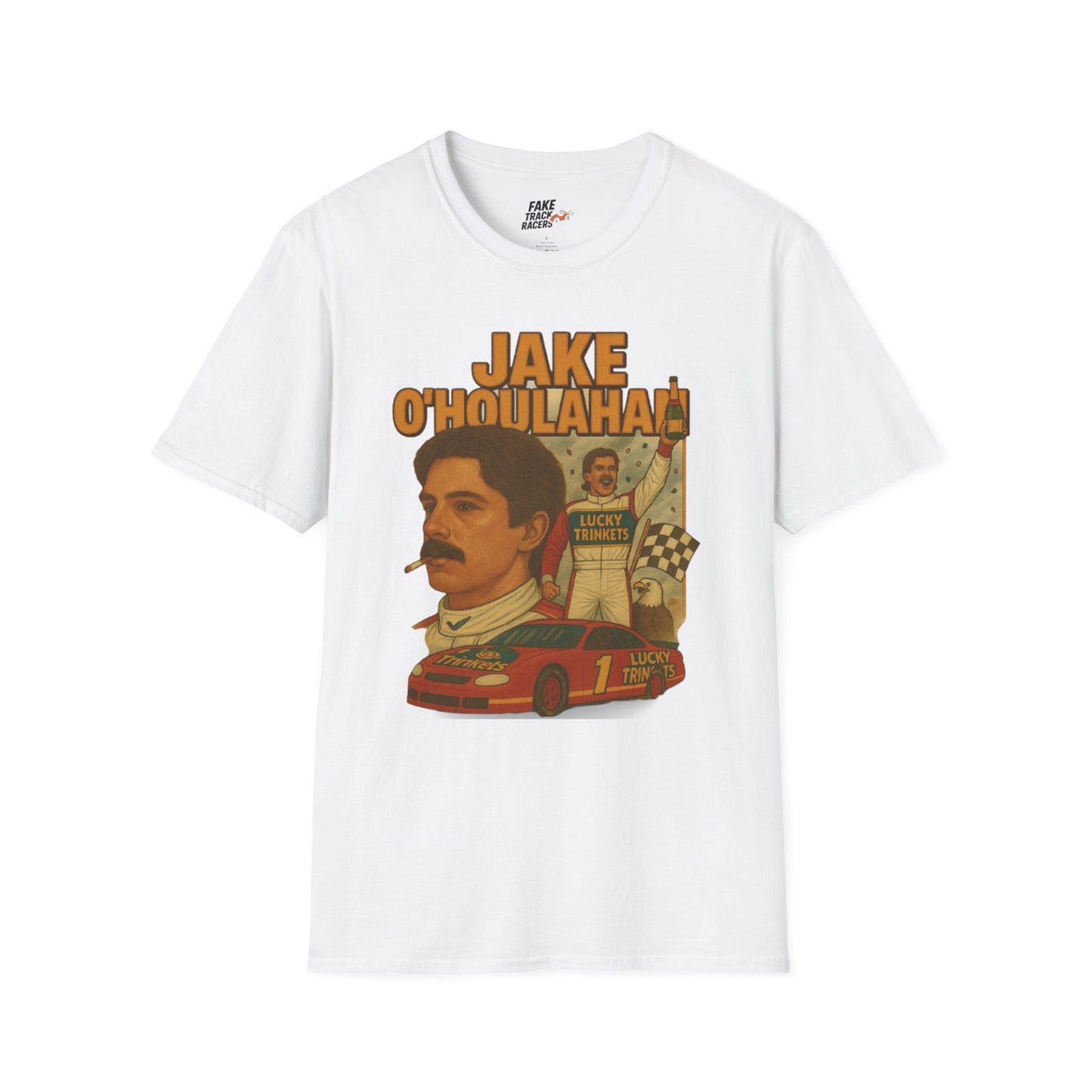 Vintage Style 90s Racing Tee Shirt JAKE OHOULAHAN Lucky Trinkets Fake Track Racers