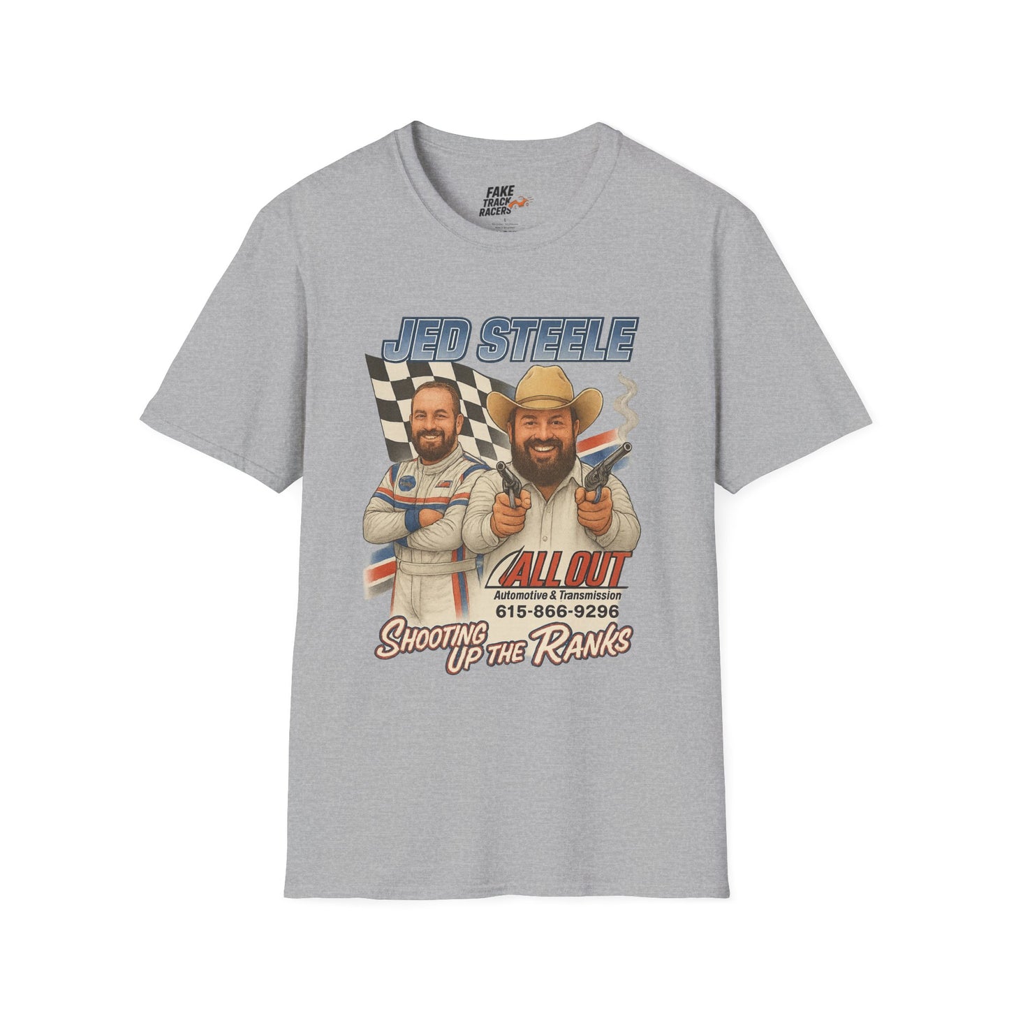 Vintage Style 90s Racing Tee Shirt JED STEELE AllOut Fake Track Racers