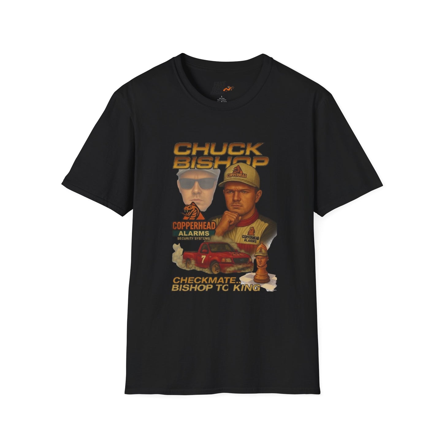 Vintage Style 90s Racing Tee Shirt CHUCK BISHOP Chess Fake Track Racers