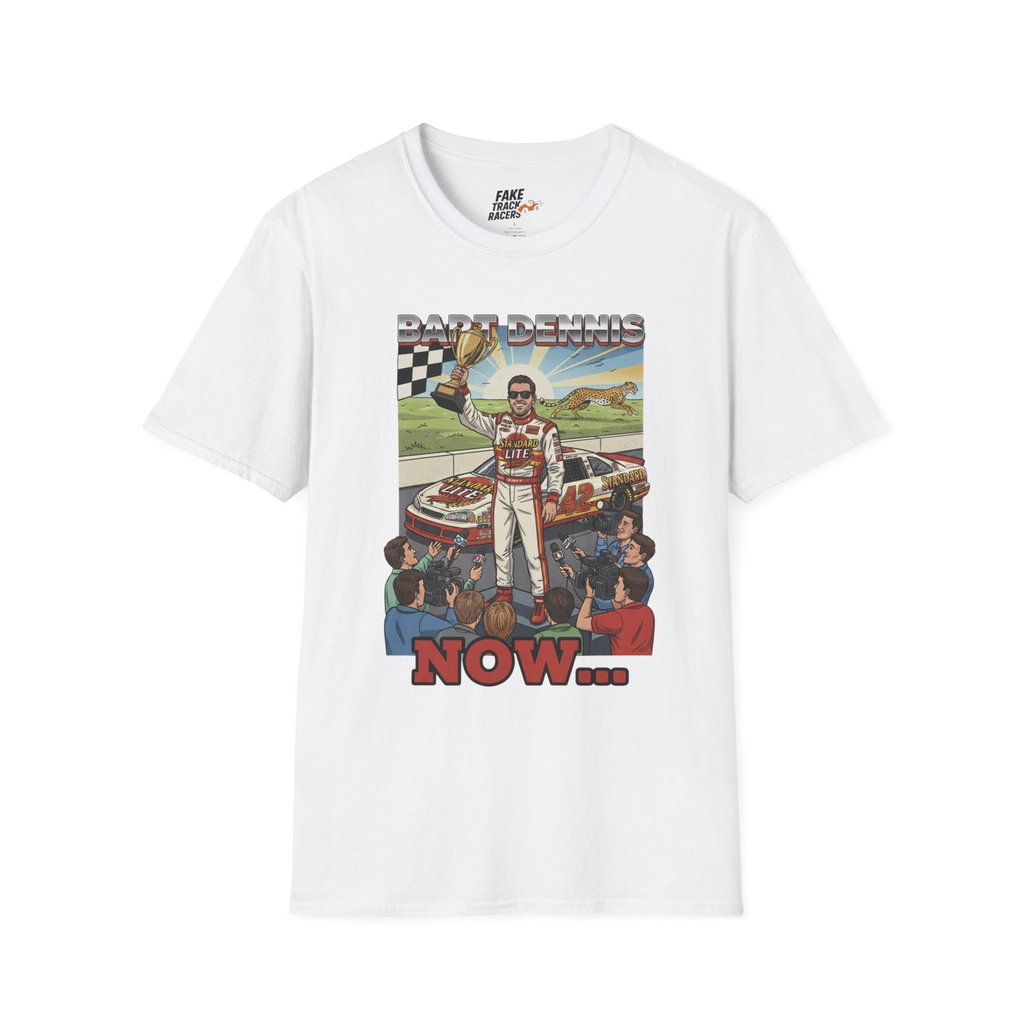 Vintage Style 90s Racing Tee Shirt BART DENNIS Cheetah Fake Track Racers