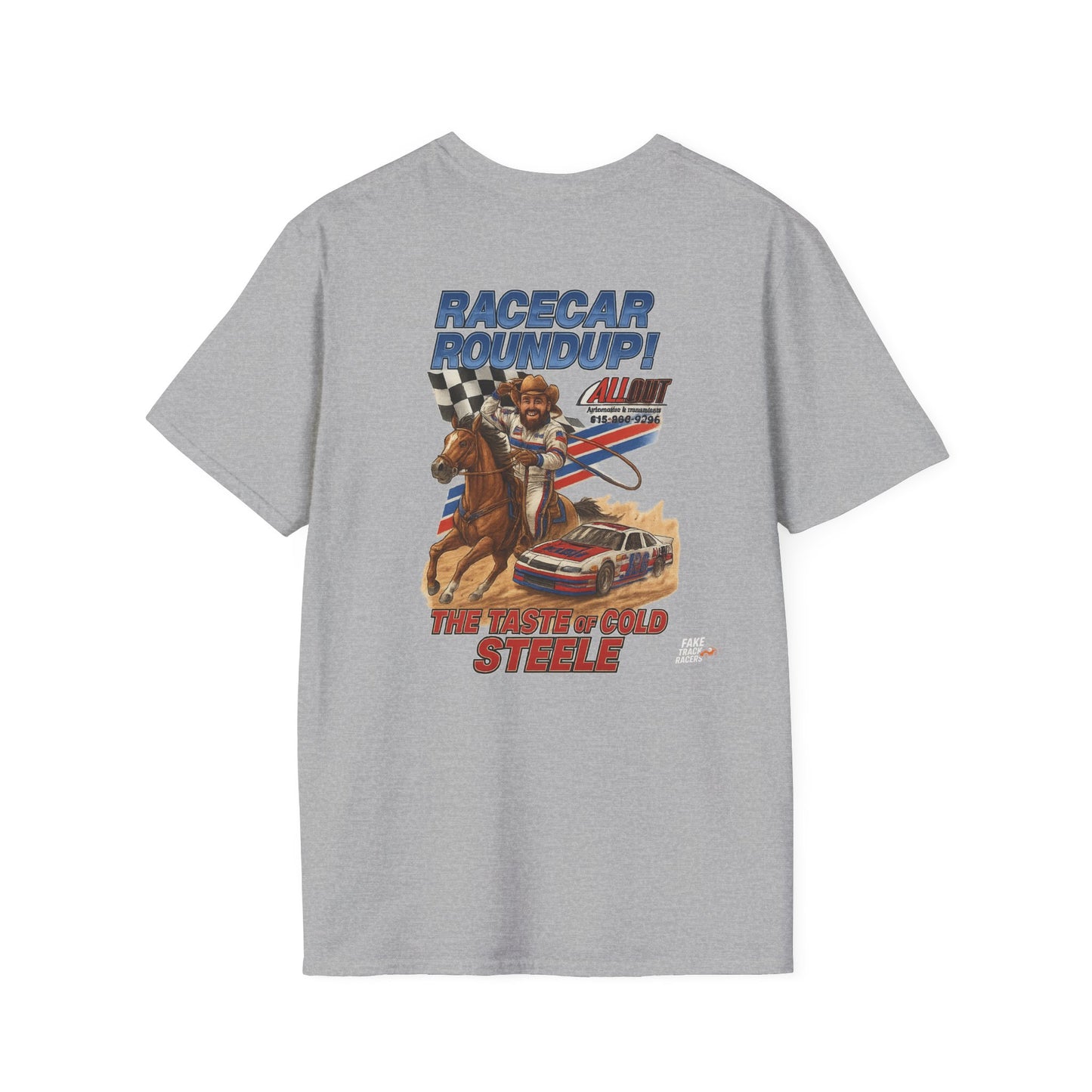 Vintage Style 90s Racing Tee Shirt JED STEELE AllOut Fake Track Racers