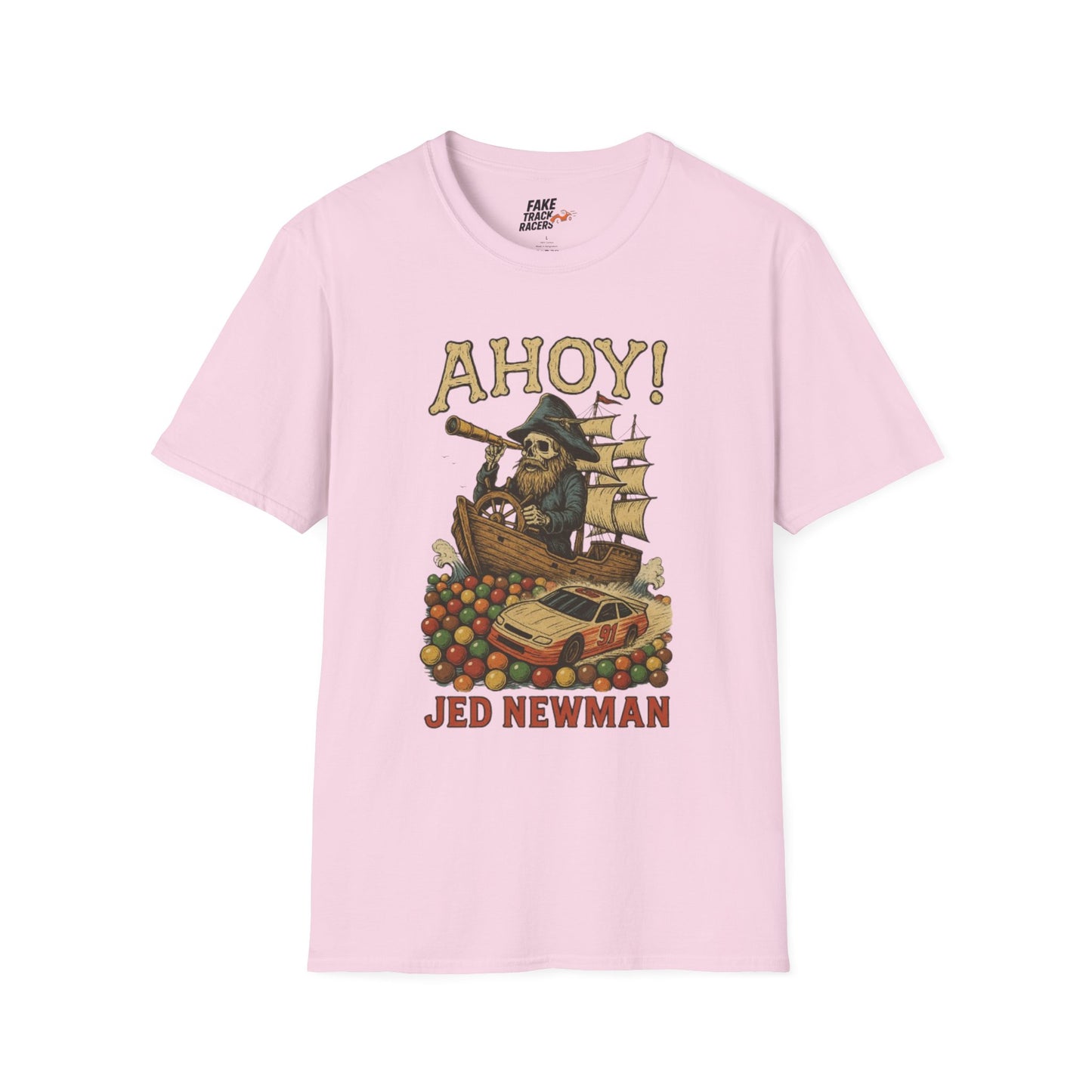 Vintage Style 90s Racing Tee JED NEWMAN Pirate Fake Track Racers