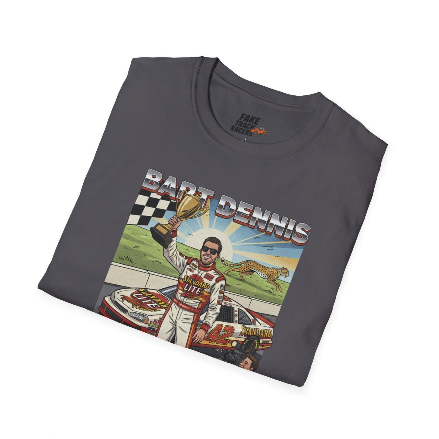 Vintage Style 90s Racing Tee Shirt BART DENNIS Cheetah Fake Track Racers