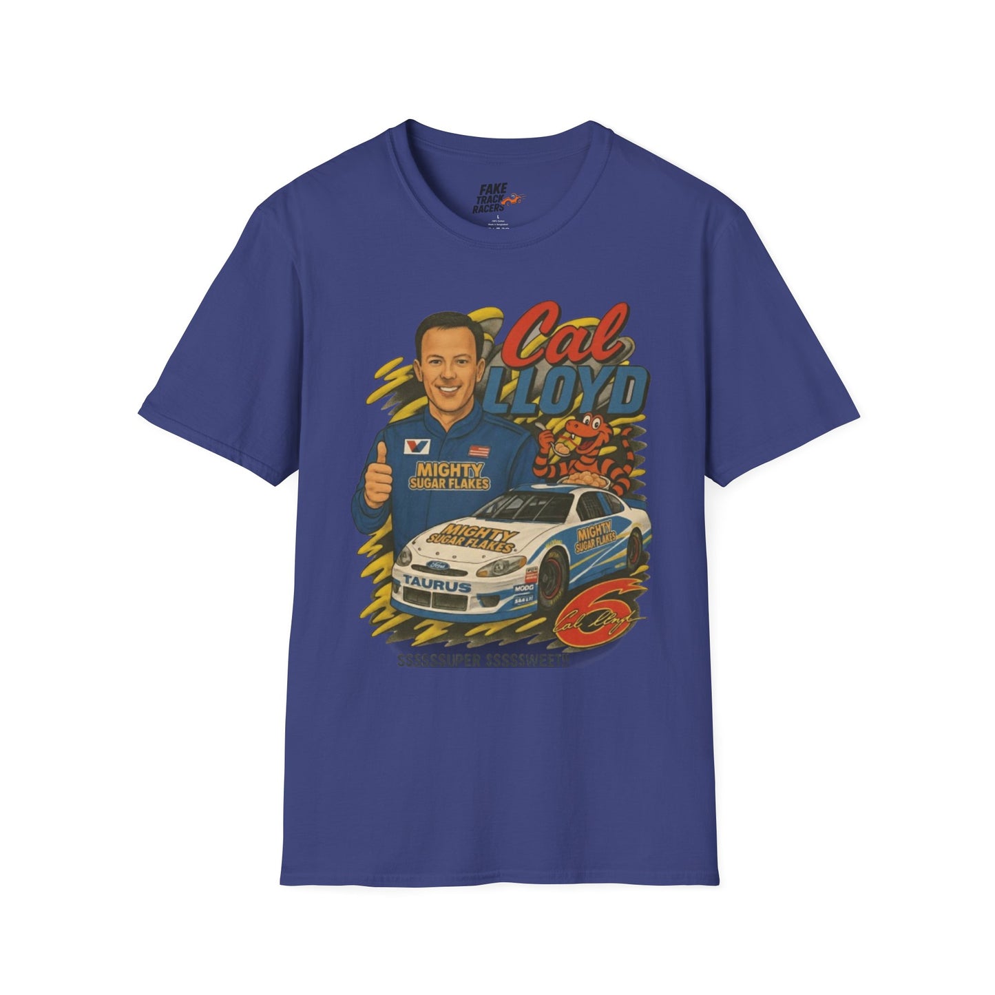 Vintage Style 90s Racing Tee Shirt CAL LLOYD Flakes Fake Track Racers