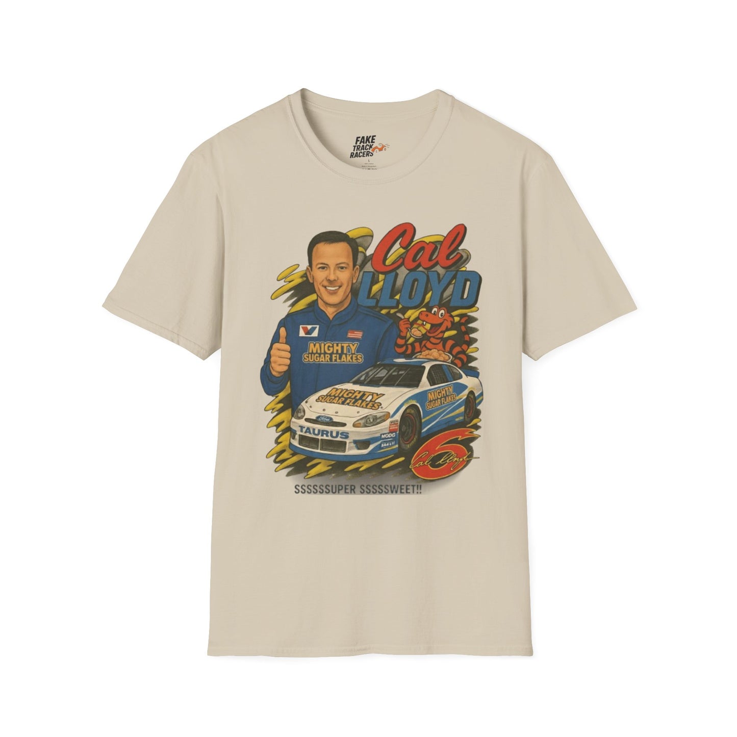 Vintage Style 90s Racing Tee Shirt CAL LLOYD Flakes Fake Track Racers