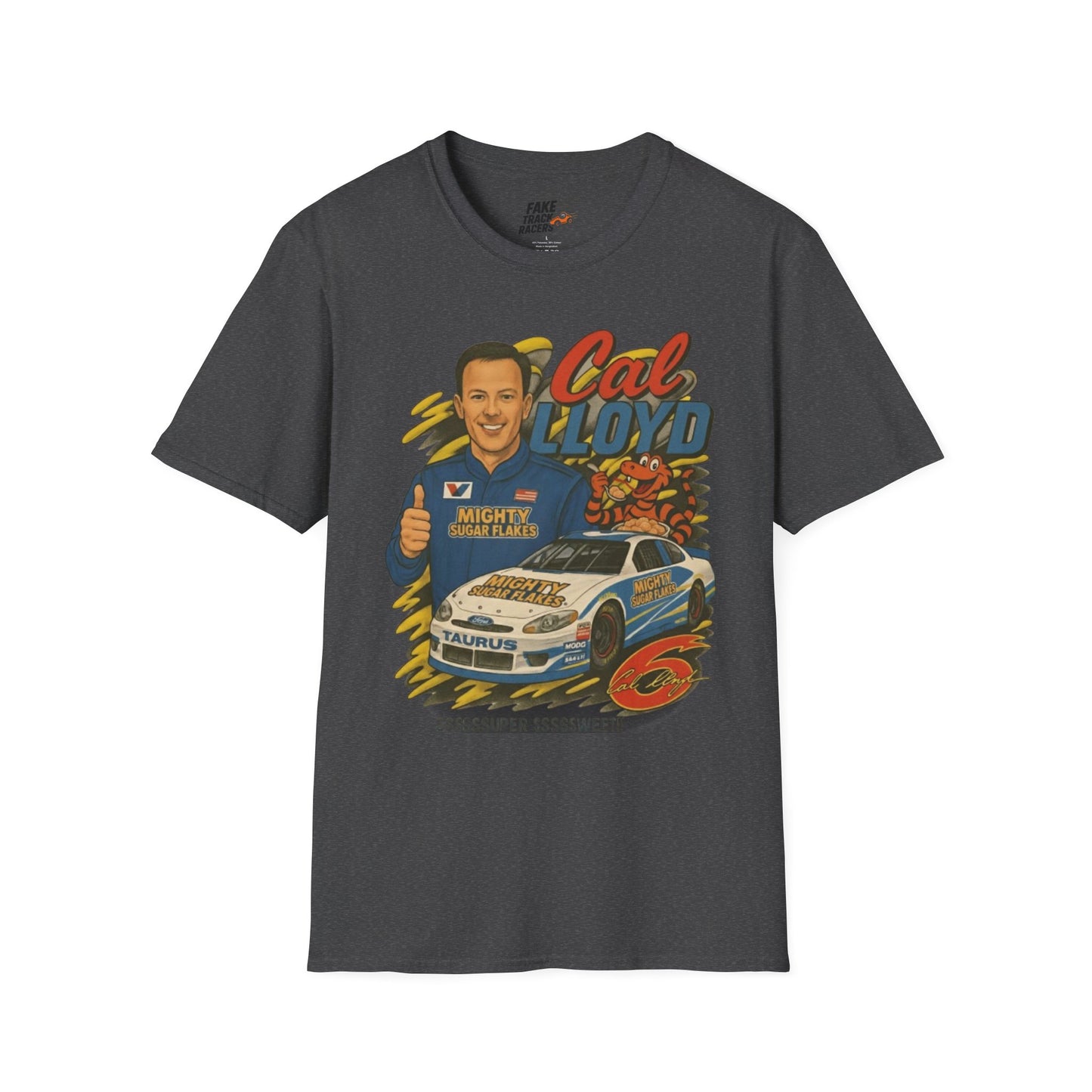 Vintage Style 90s Racing Tee Shirt CAL LLOYD Flakes Fake Track Racers