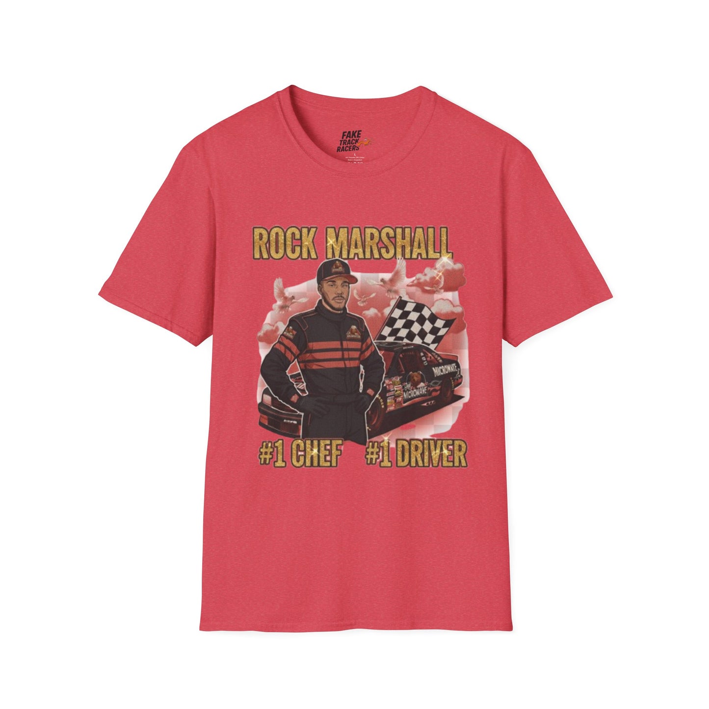 Vintage Style 90s Racing Tee Shirt ROCK MARSHALL Chef Microwave Fake Track Racers