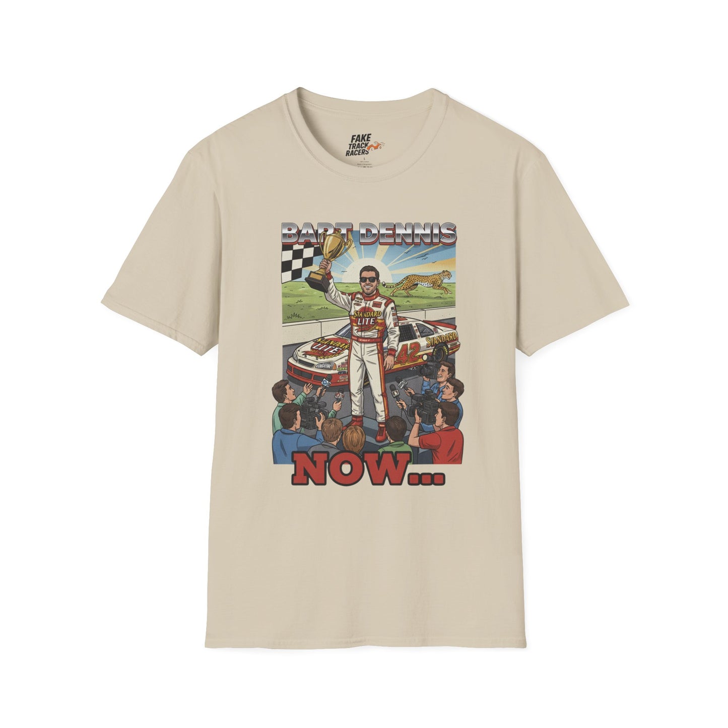 Vintage Style 90s Racing Tee Shirt BART DENNIS Cheetah Fake Track Racers