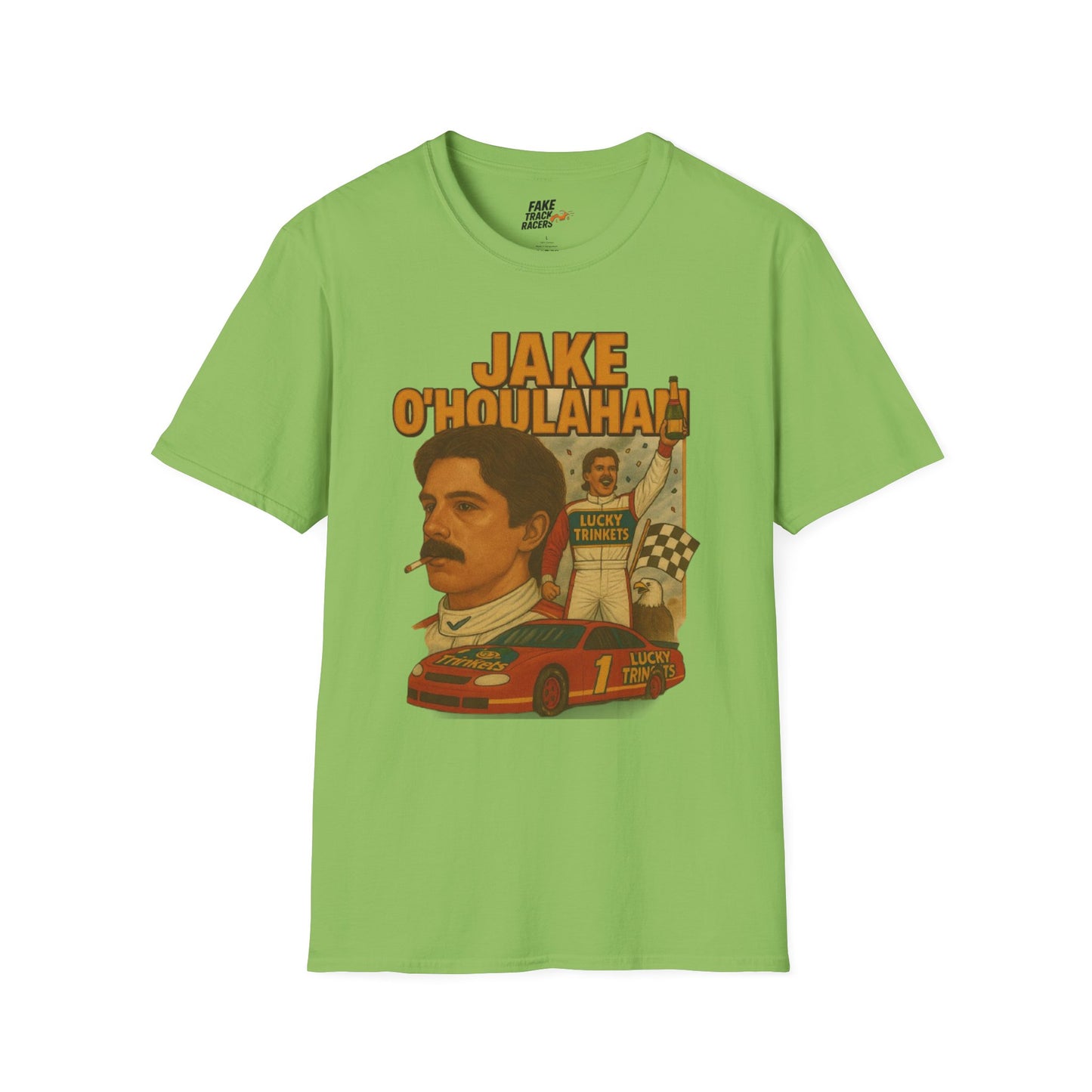 Vintage Style 90s Racing Tee Shirt JAKE OHOULAHAN Lucky Trinkets Fake Track Racers