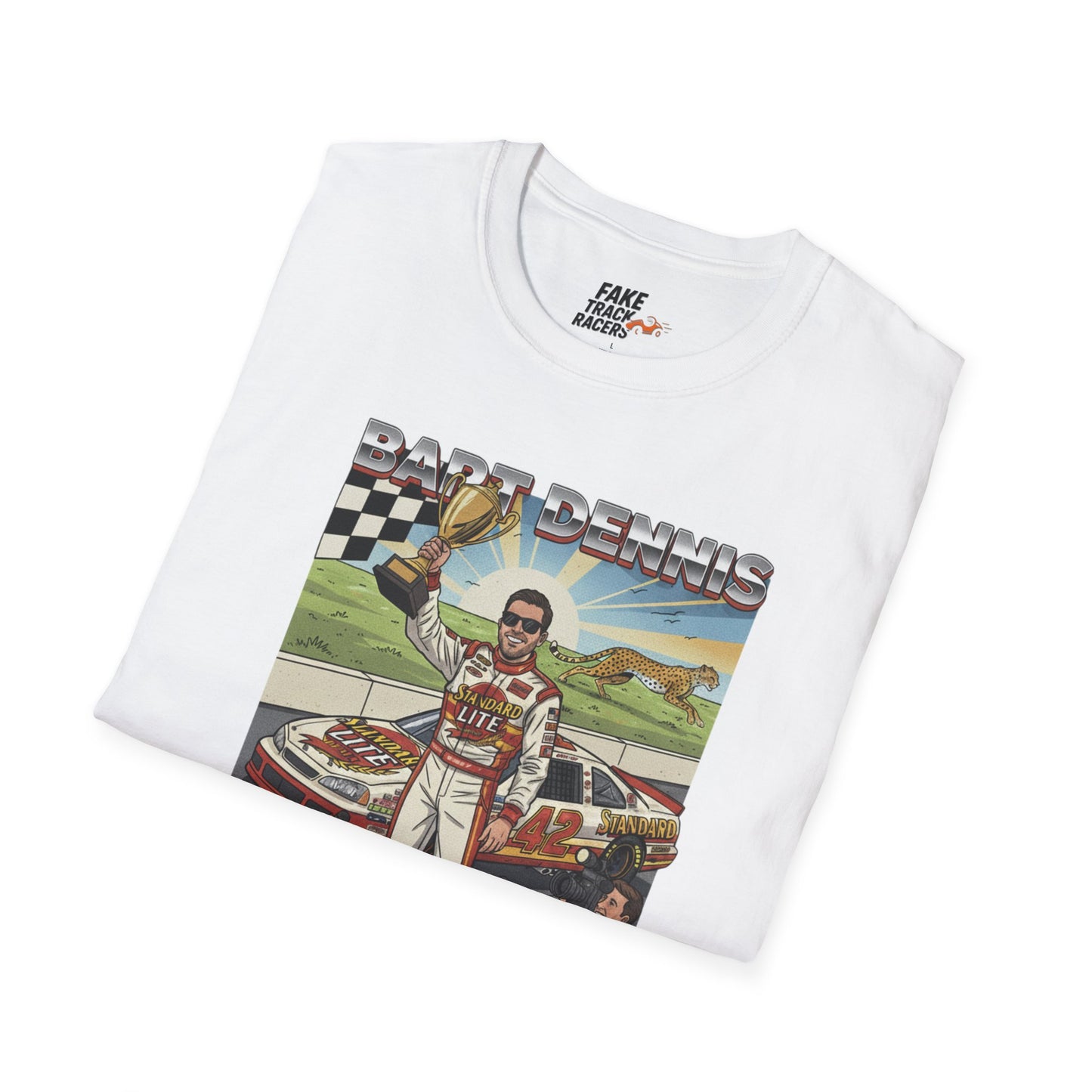 Vintage Style 90s Racing Tee Shirt BART DENNIS Cheetah Fake Track Racers