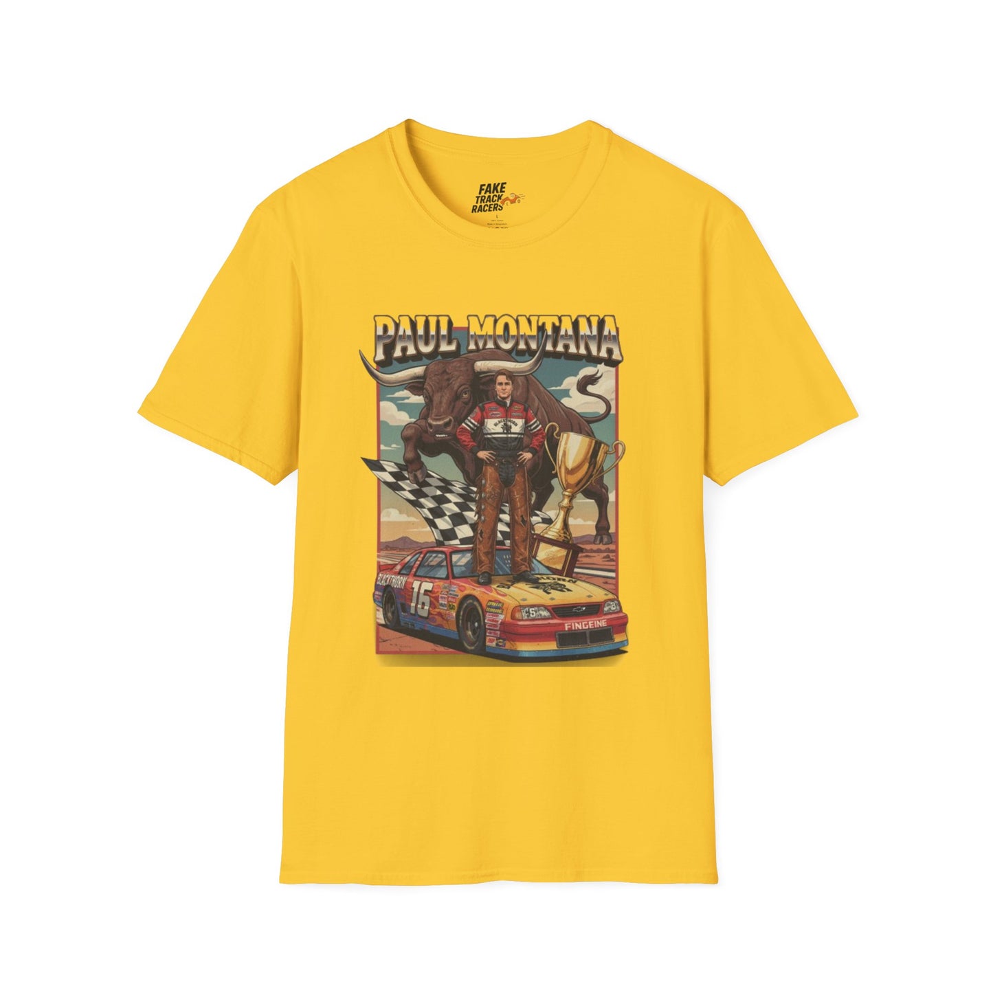 Vintage Style 90s Racing Tee Shirt PAUL MONTANA Bull Fake Track Racers