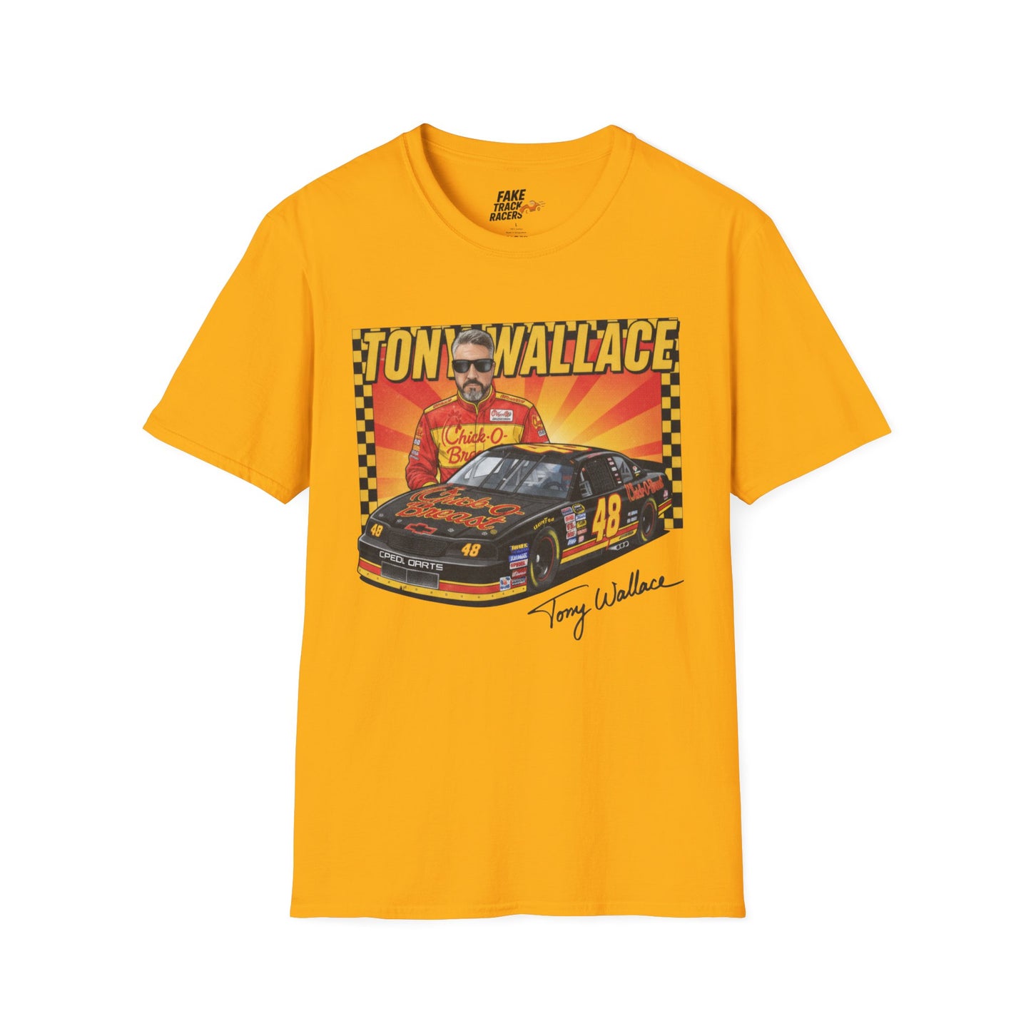 Vintage Style 90s Racing Tee Shirt TONY WALLACE Chick Fake Track Racers