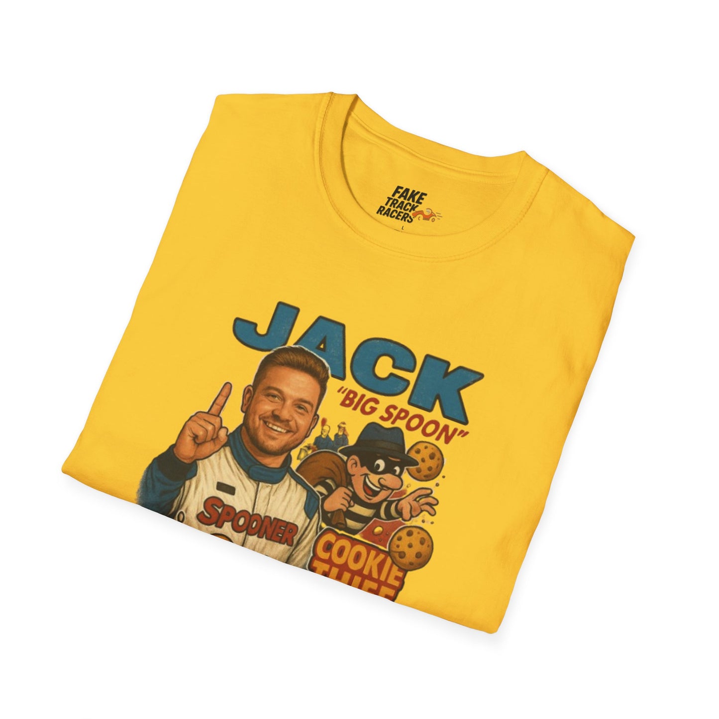 Vintage Style 90s Racing Tee Shirt JACK SPOONER Cookie Thief Fake Track Racers