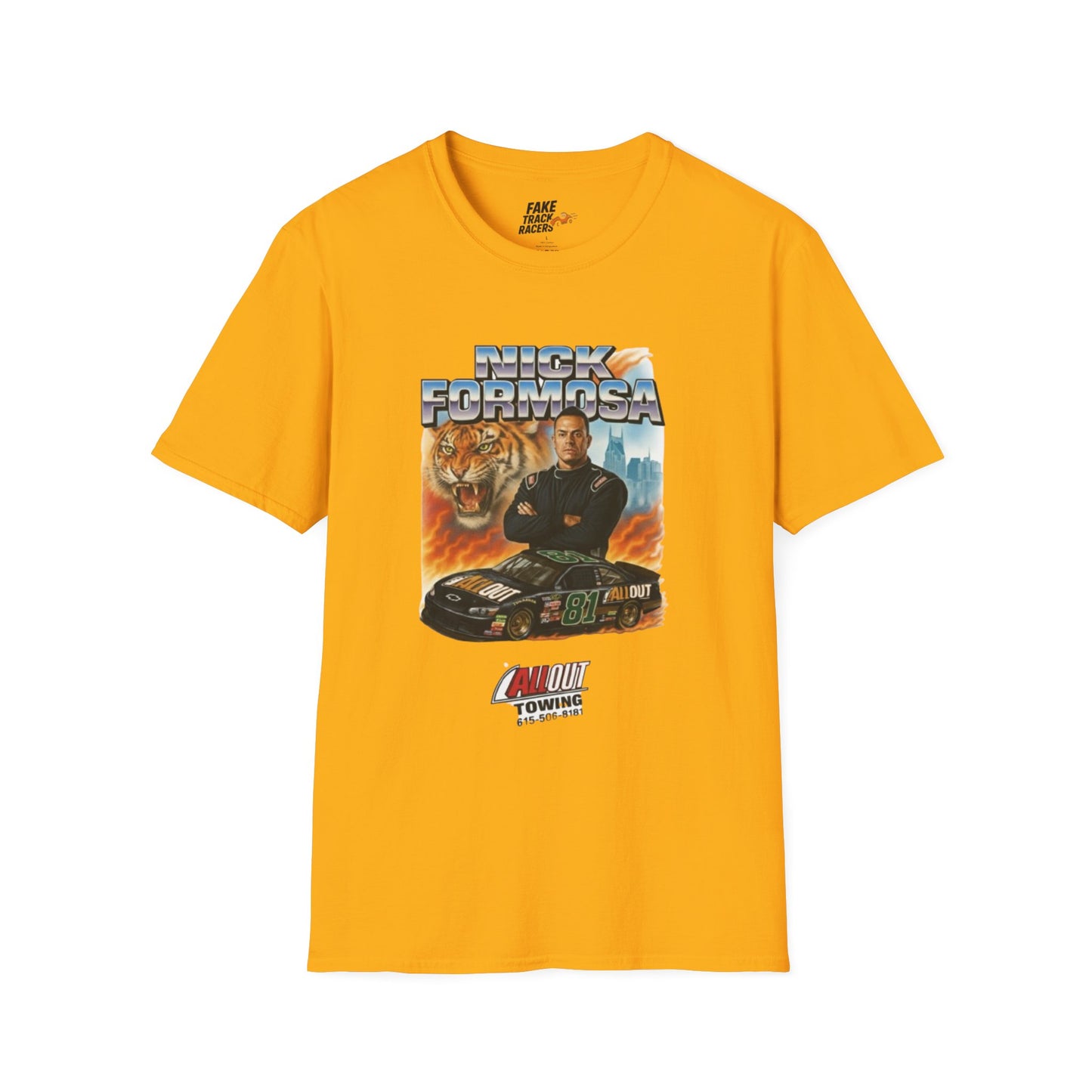 Vintage Style 90s Racing Tee Shirt NICK FORMOSA AllOut Fake Track Racers