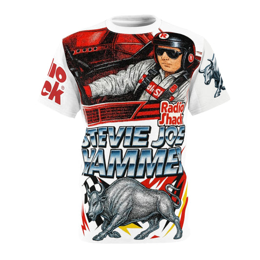Vintage Style 90s Racing Tee AOP STEVIE JOE HAMMER Radio Shack Fake Track Racers
