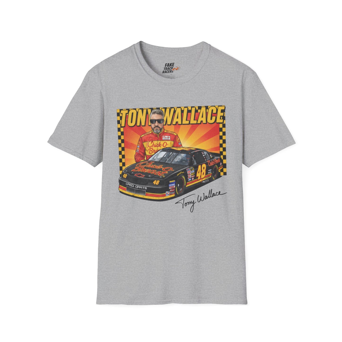 Vintage Style 90s Racing Tee Shirt TONY WALLACE Chick Fake Track Racers