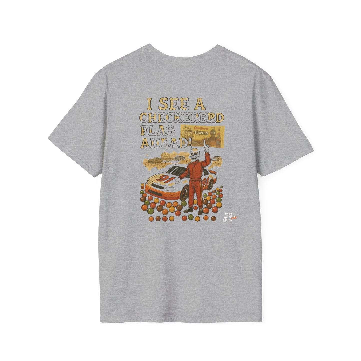 Vintage Style 90s Racing Tee JED NEWMAN Pirate Fake Track Racers