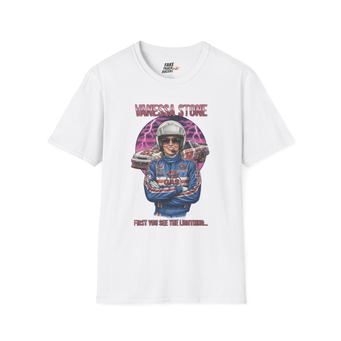 Vintage Style 90s Racing Tee Shirt VANESSA STONE Lightning Fake Track Racers