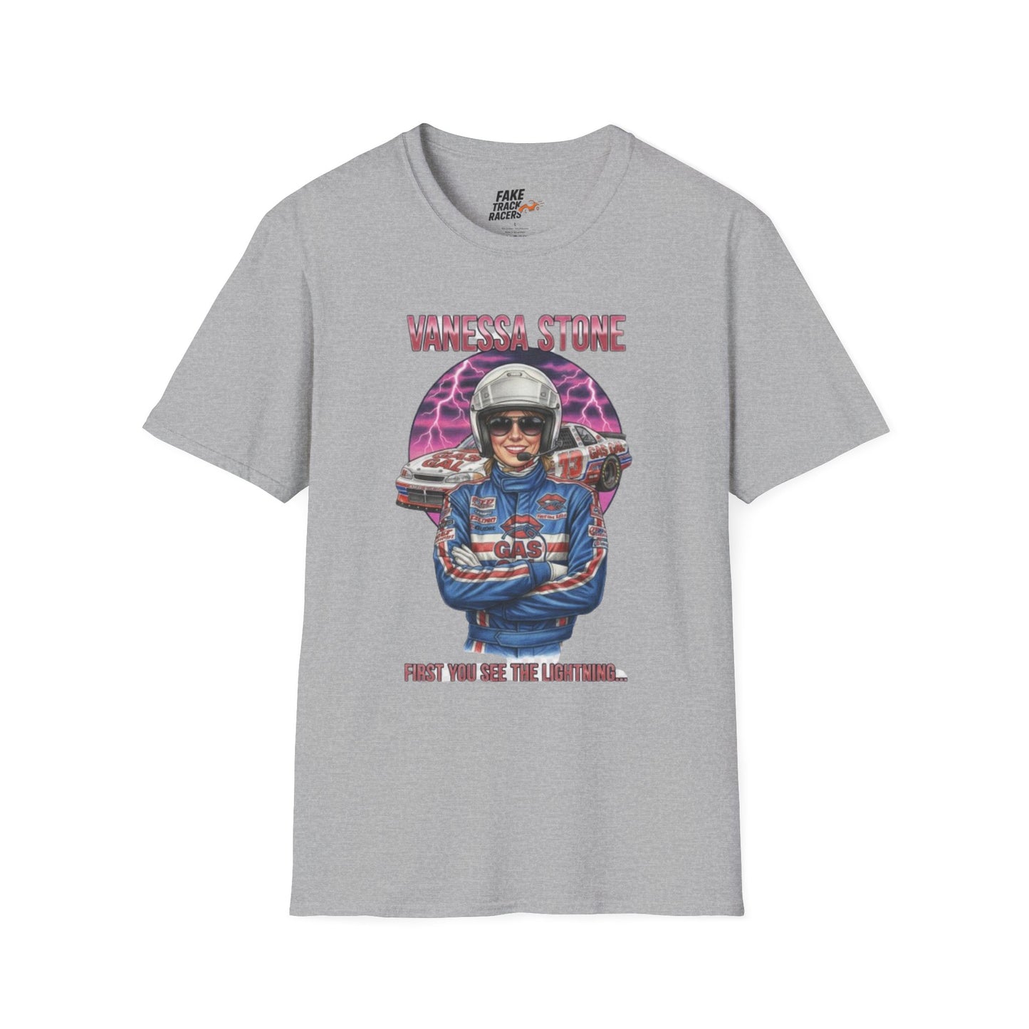 Vintage Style 90s Racing Tee Shirt VANESSA STONE Lightning Fake Track Racers