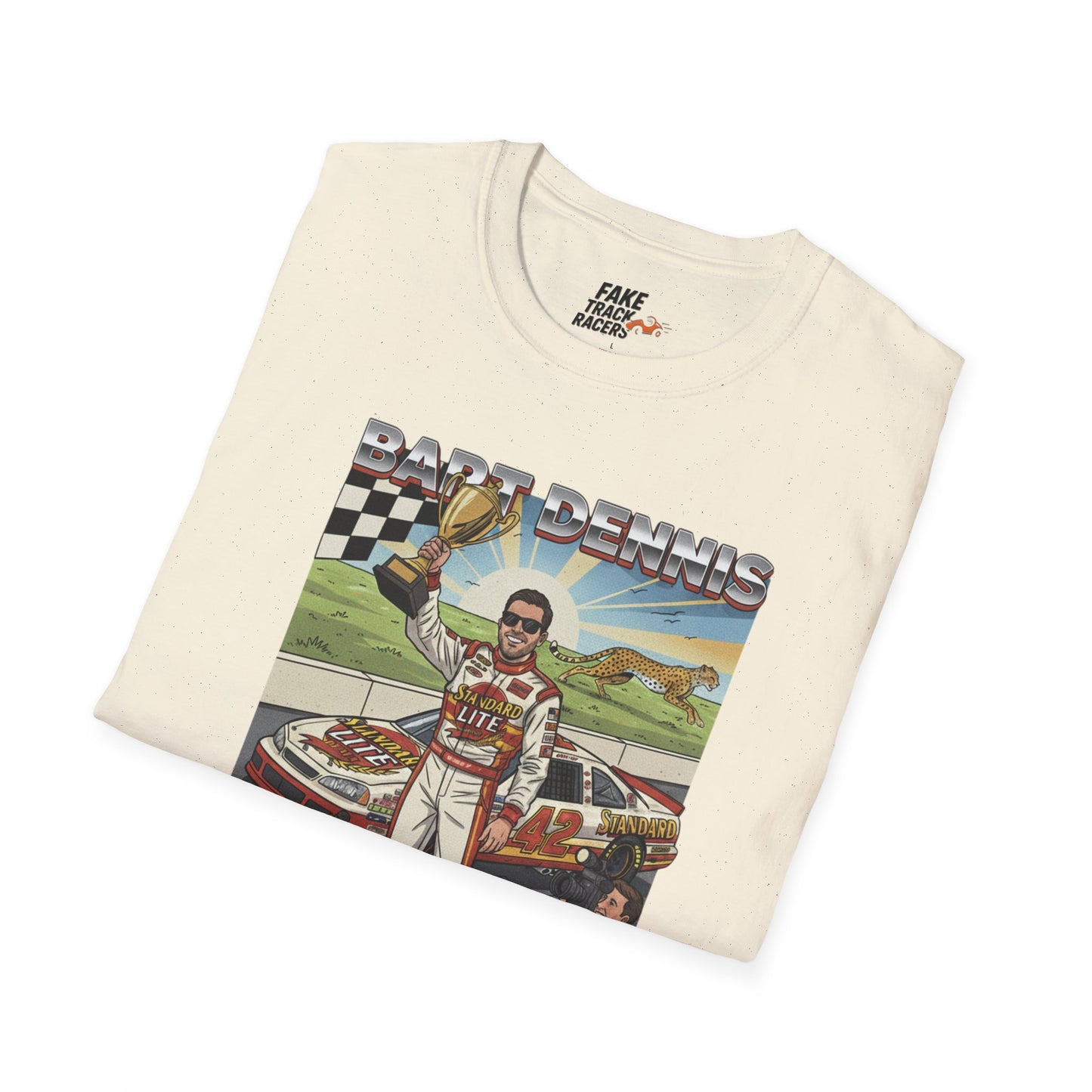 Vintage Style 90s Racing Tee Shirt BART DENNIS Cheetah Fake Track Racers